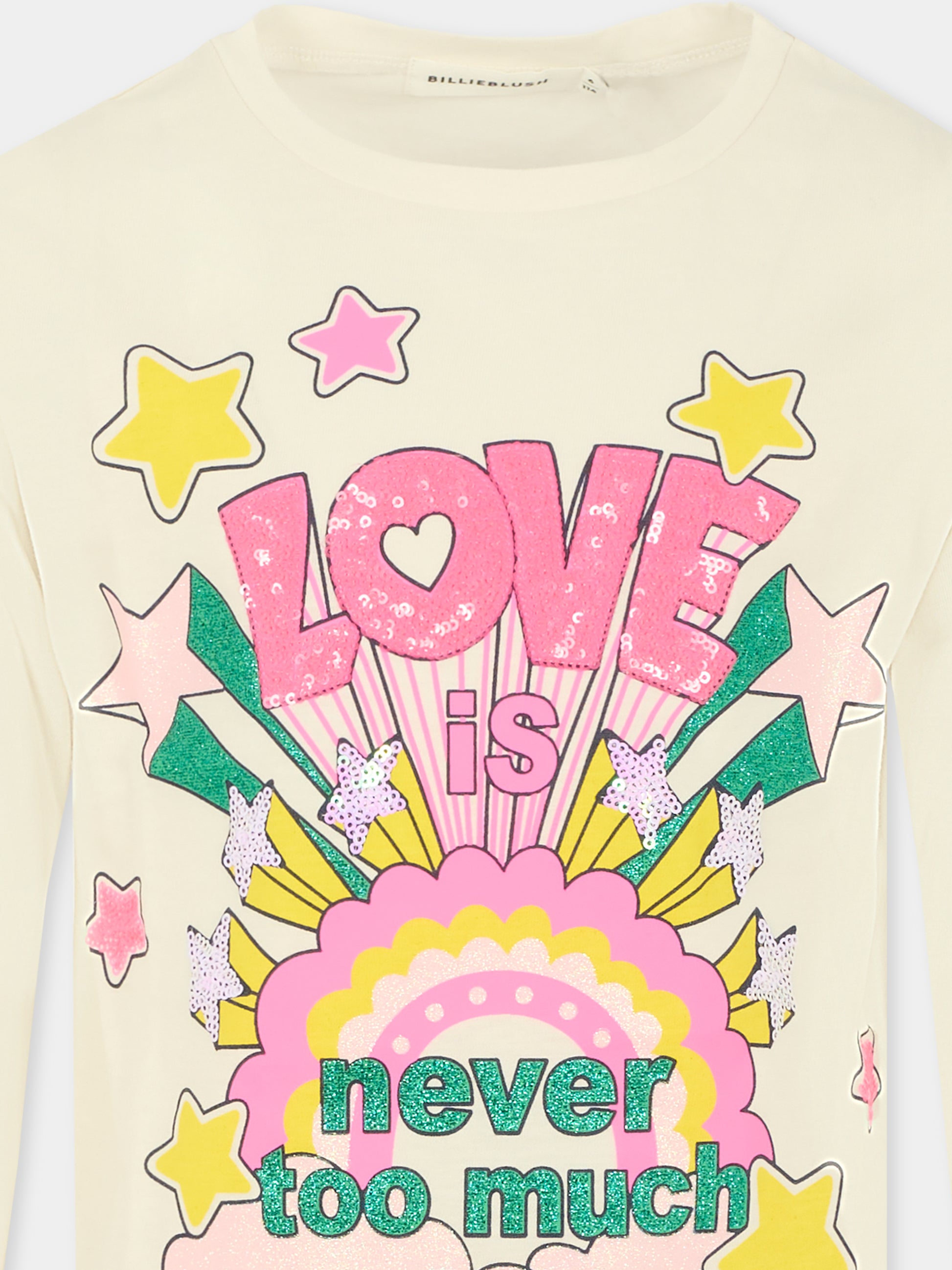 T-shirt avorio per bambina con scritta e stelle,Billieblush,U21608 121
