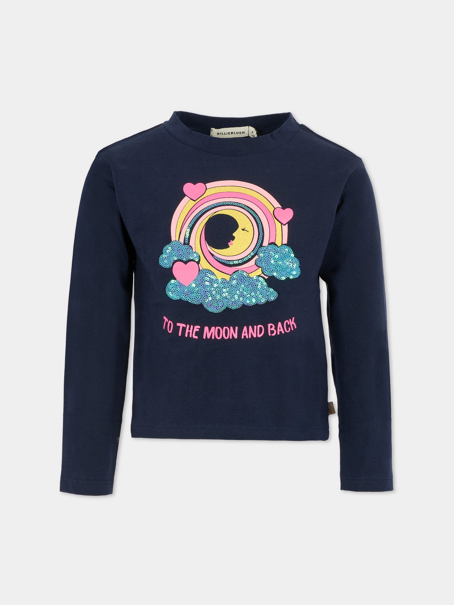 T-shirt blu per bambina con luna,Billieblush,U21609 85T