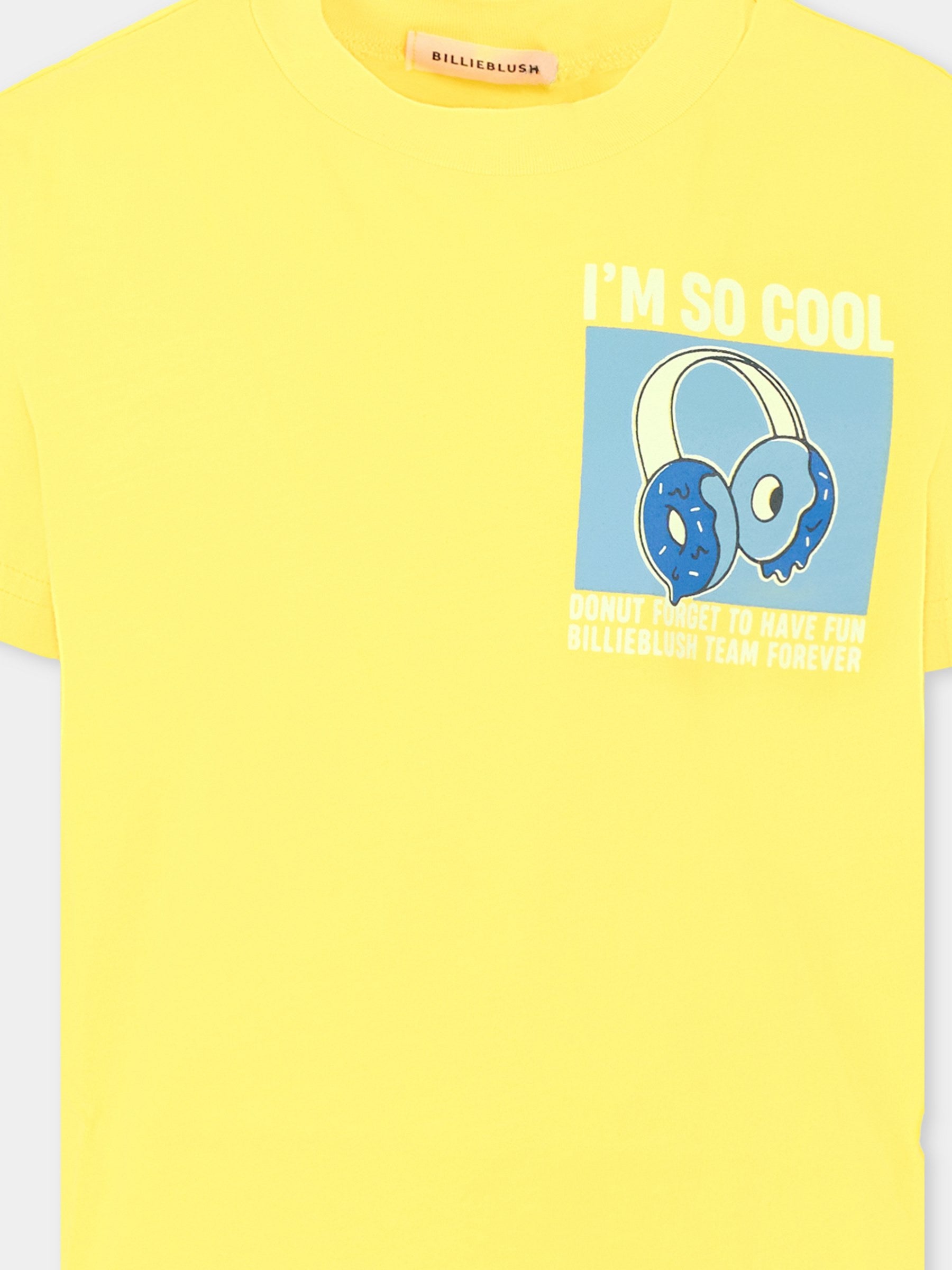 T-shirt gialla per bambino con stampa cuffie,Billieblush,U21185 553