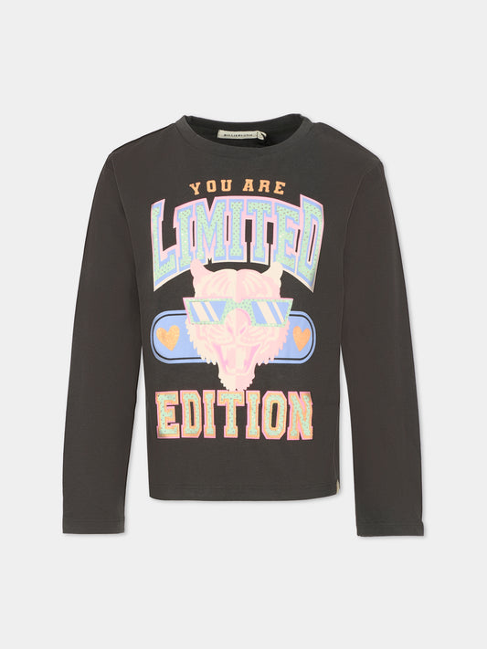 T-shirt girigia per bambina con stampa tigre,Billieblush,U21226 062