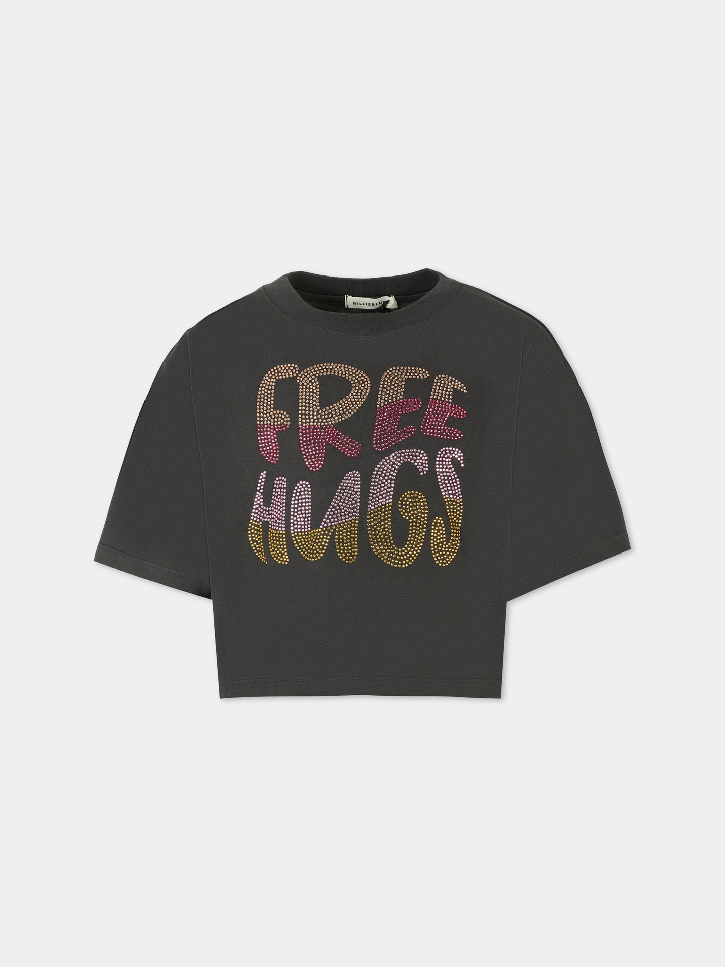 T-shirt girigia per bambina con scritta,Billieblush,U21227 062