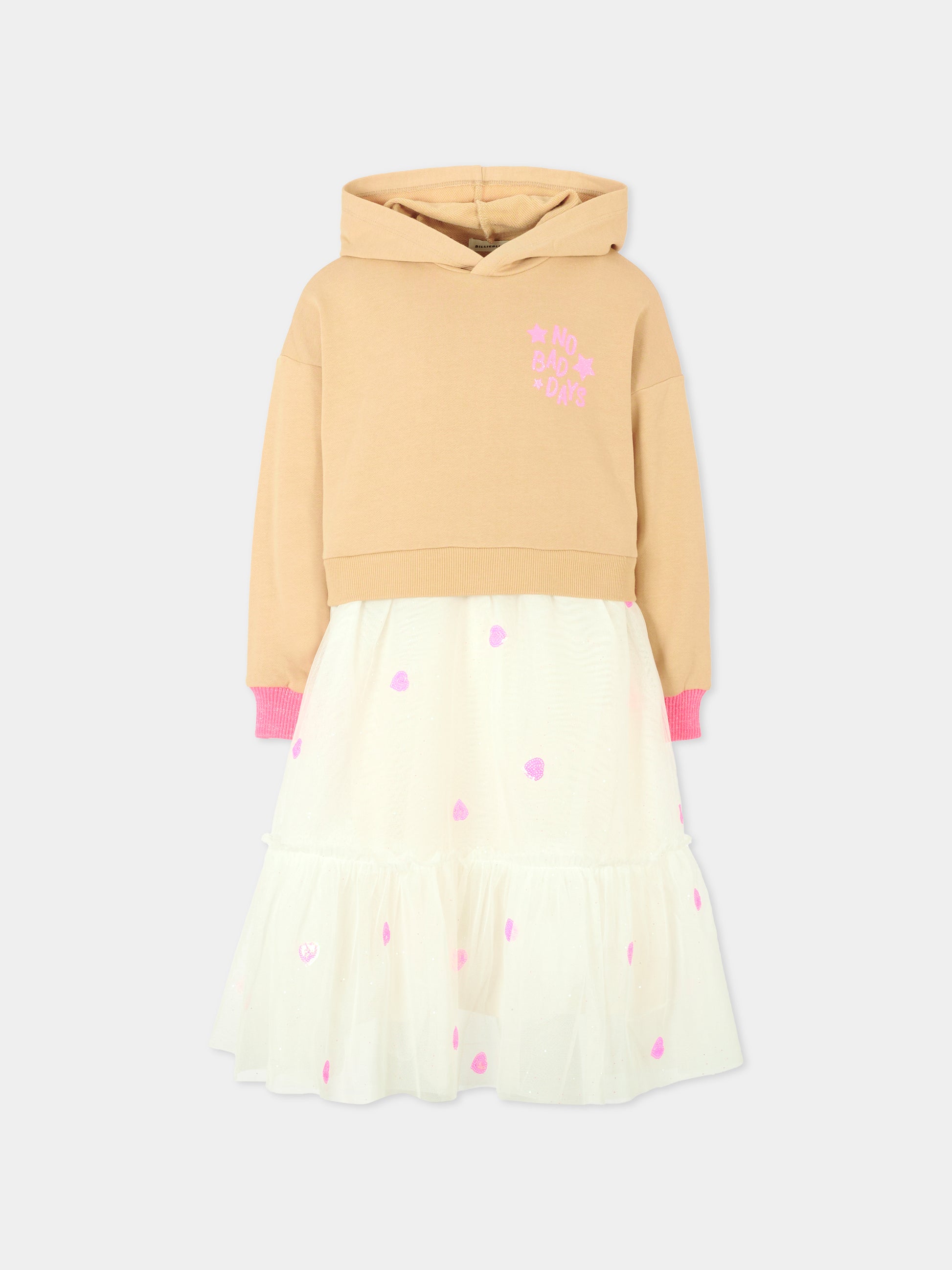 Vestito beige per bambina con scritta,Billieblush,U21304 215