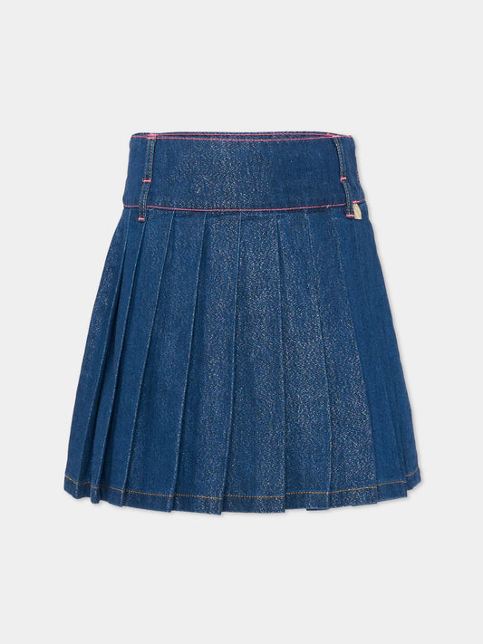 Gonna blu per bambina con logo ricamato,Billieblush,U21322 Z10