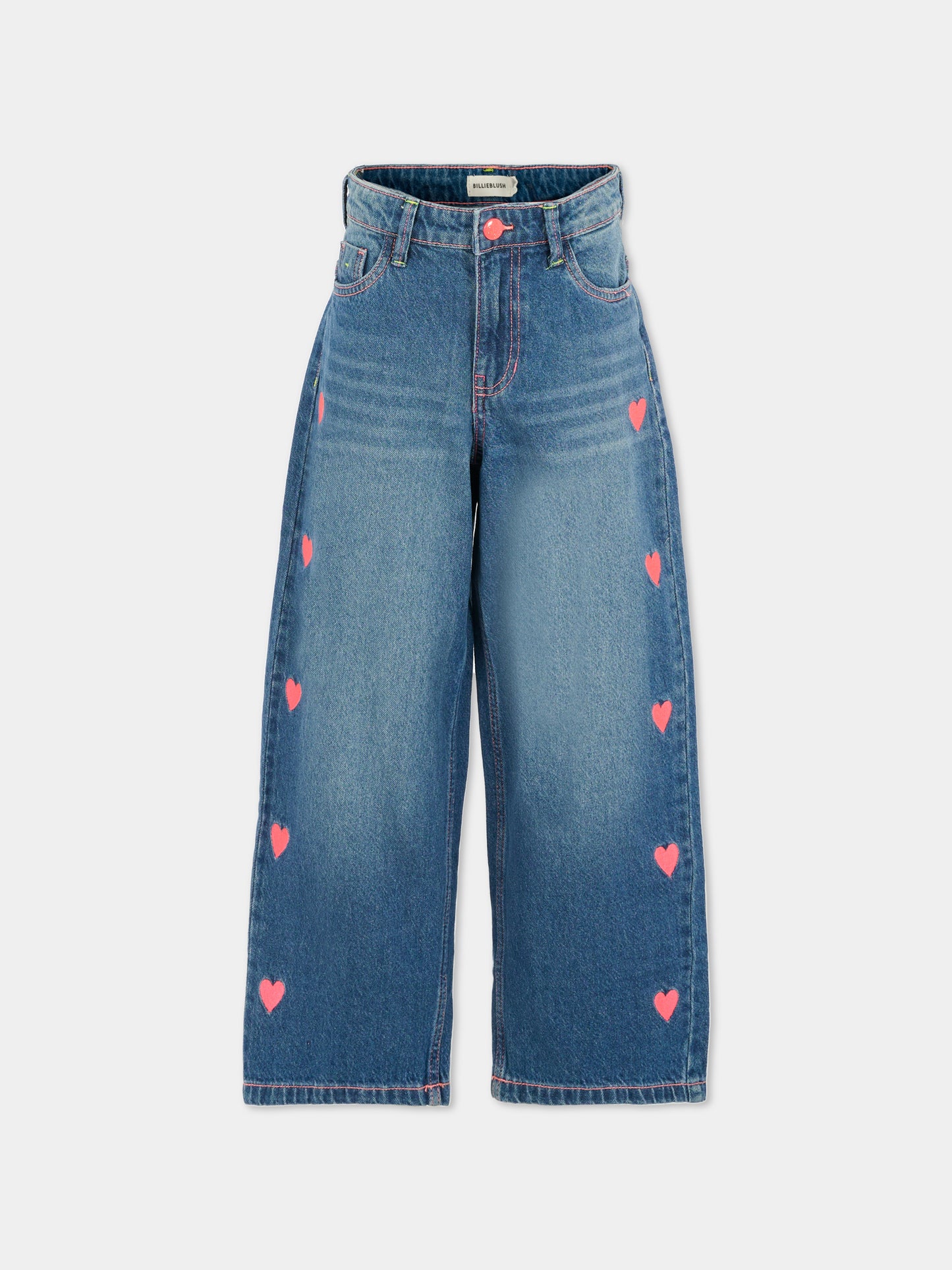 Jeans denim per bambina con cuori ricamati,Billieblush,U21333 Z13