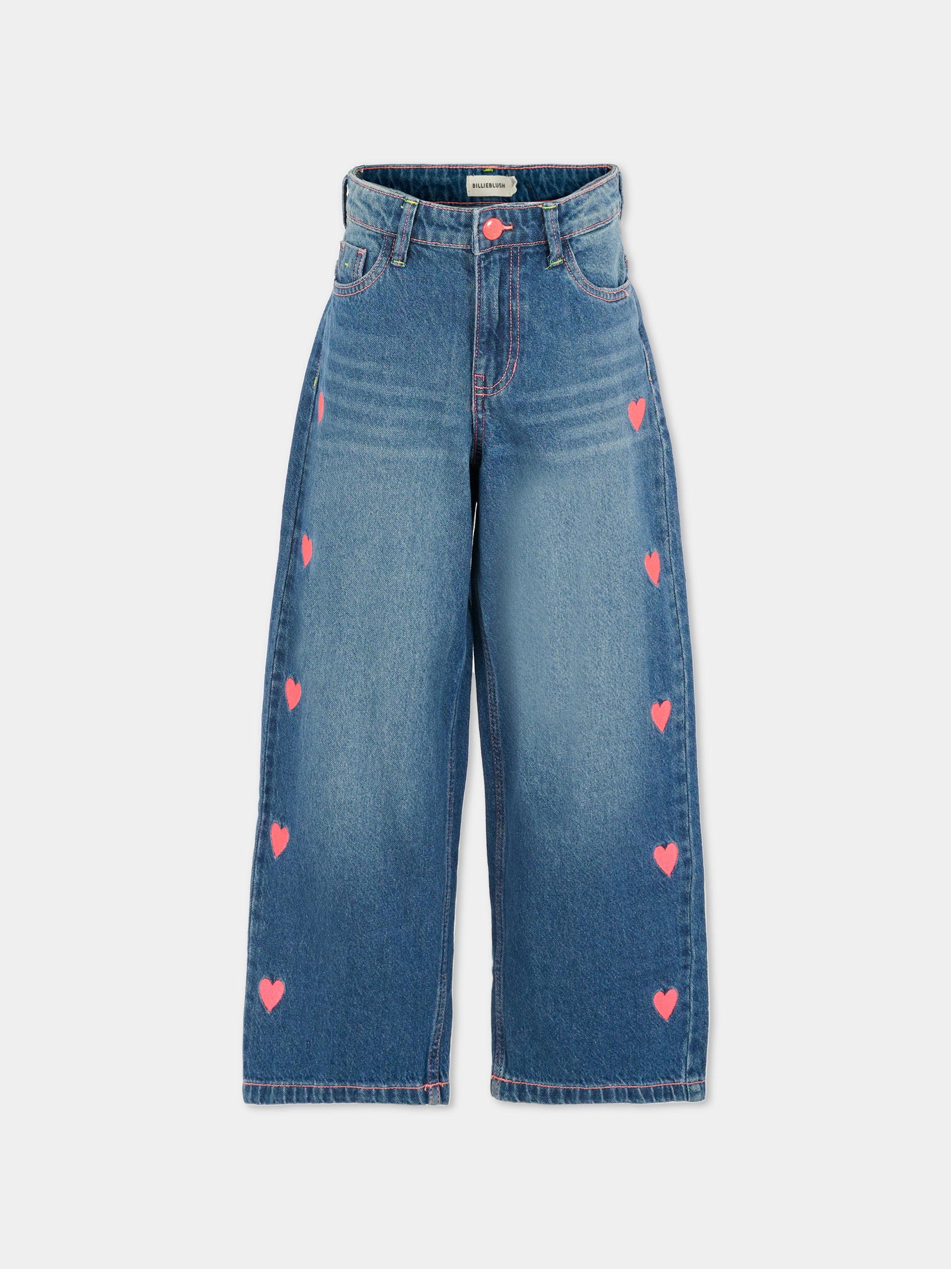 Jeans denim per bambina con cuori ricamati,Billieblush,U21333 Z13