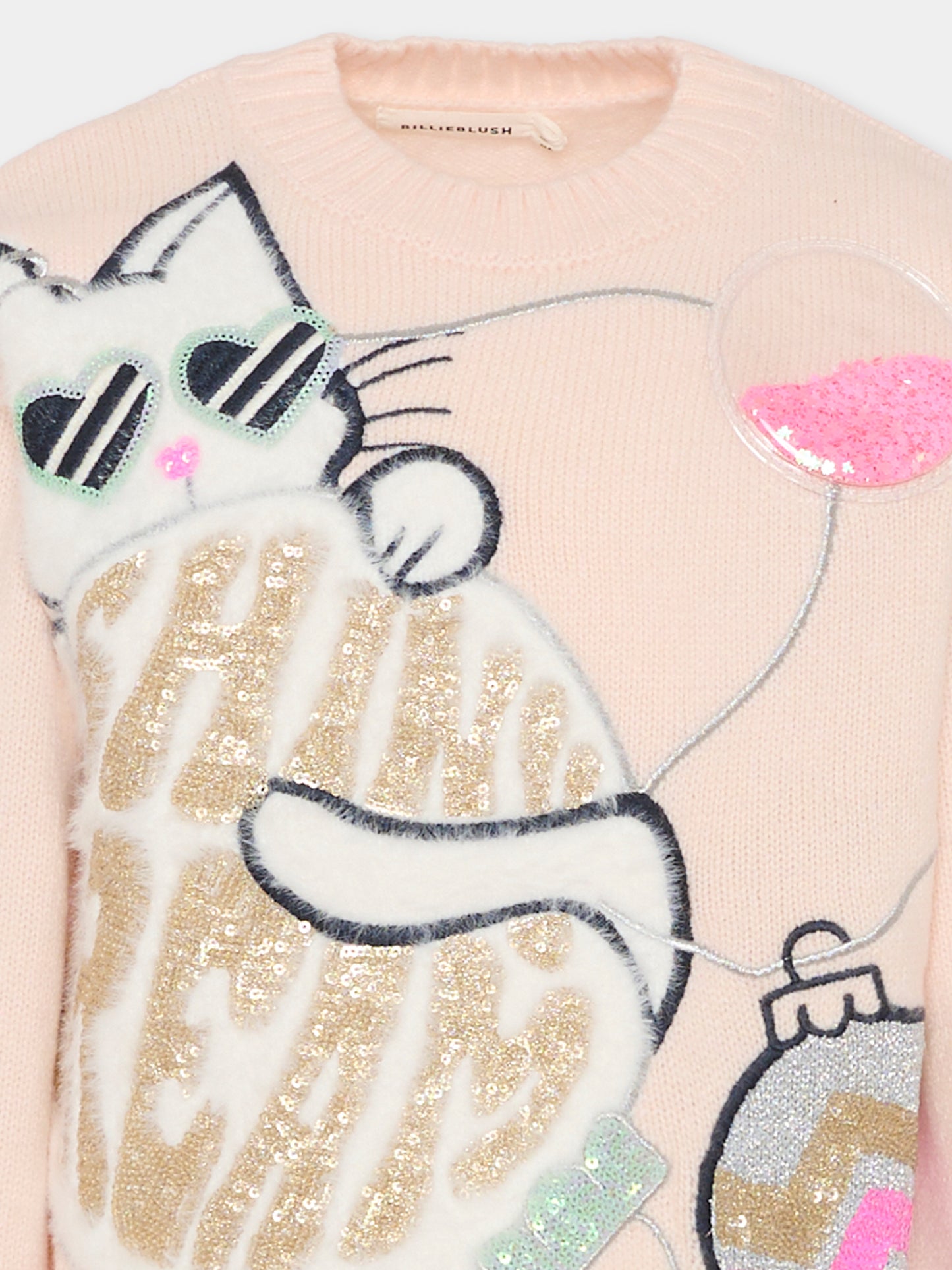 Maglione rosa per bambina con gatto,Billieblush,U21380 47V