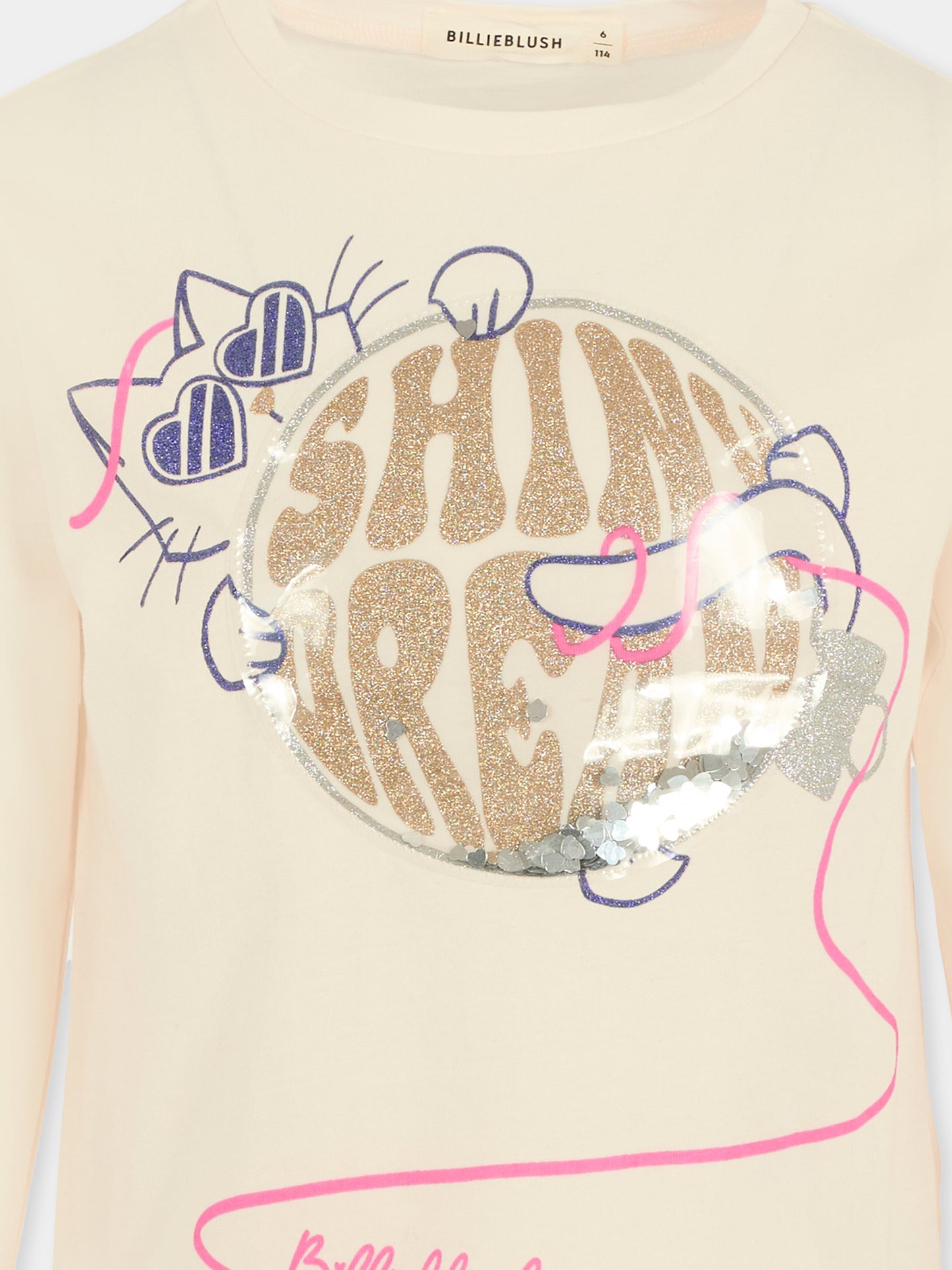 T-shirt avorio per bambina con gatto,Billieblush,U21405 121