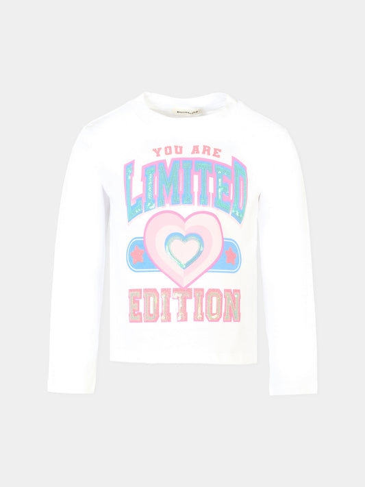 T-shirt bianca per bambina con cuore,Billieblush,U21415 10P