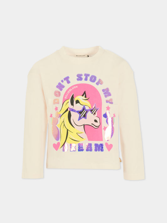T-shirt avorio per bambina con unicorno,Billieblush,U21423 121