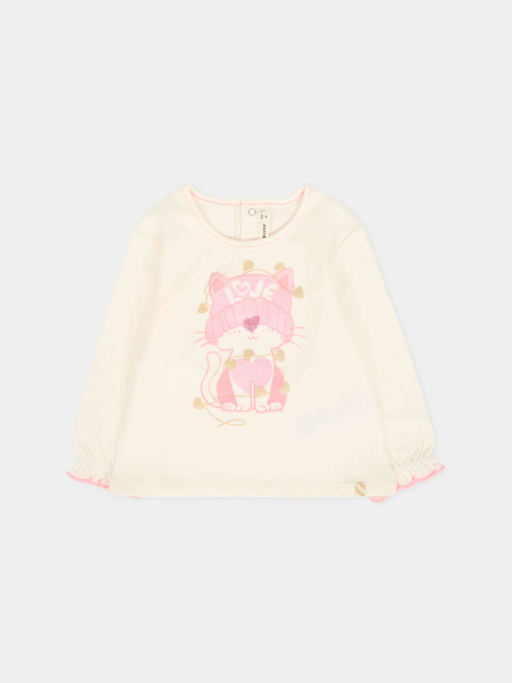 T-shirt avorio per neonata con gatto,Billieblush,U21462 121