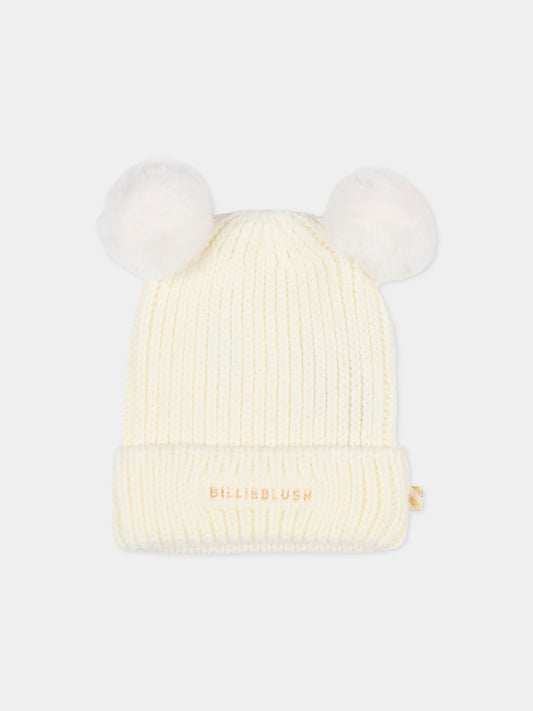 Berretto avorio per bambina con pompon,Billieblush,U21508 121