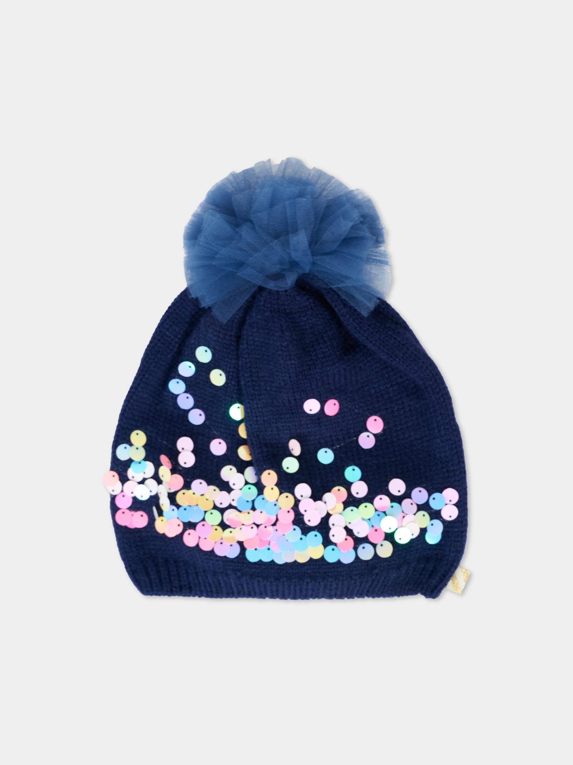 Berretto blu per bambina con paillettes,Billieblush,U21510 85T
