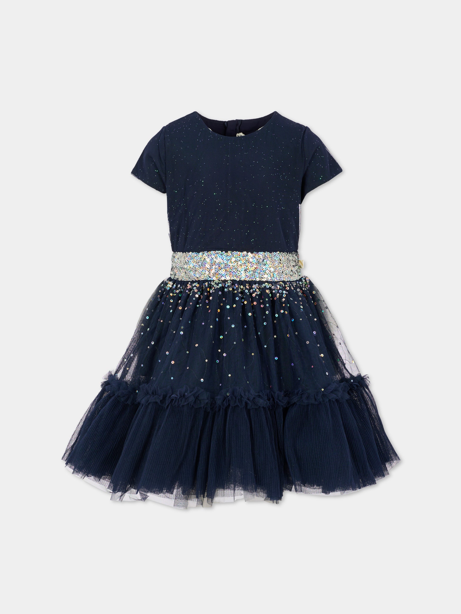 Vestito blu per bambina con paillettes,Billieblush,U21564 85T