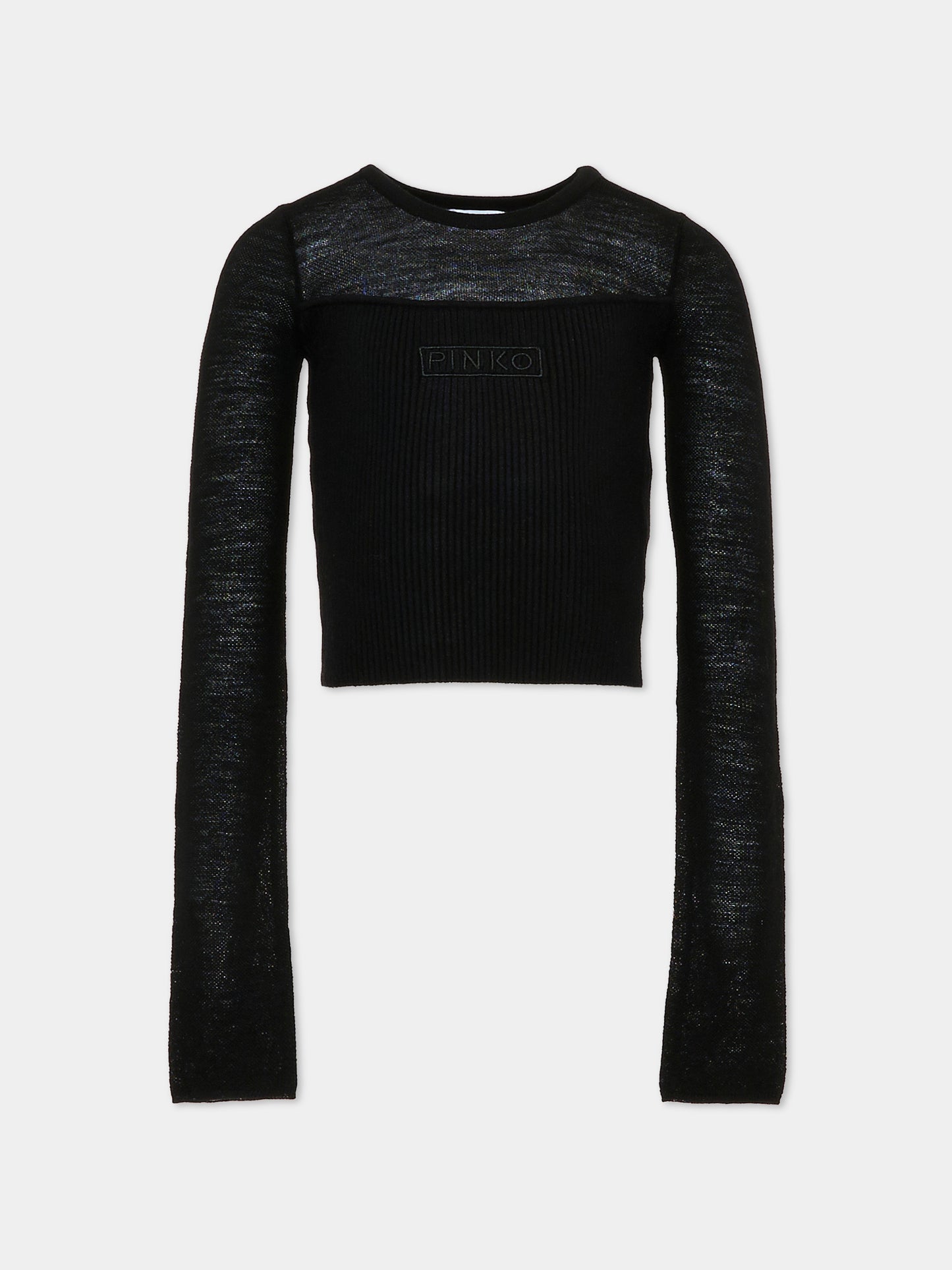 Top nero per bambina con logo,Pinko,KFMA008.C.FL085.N000