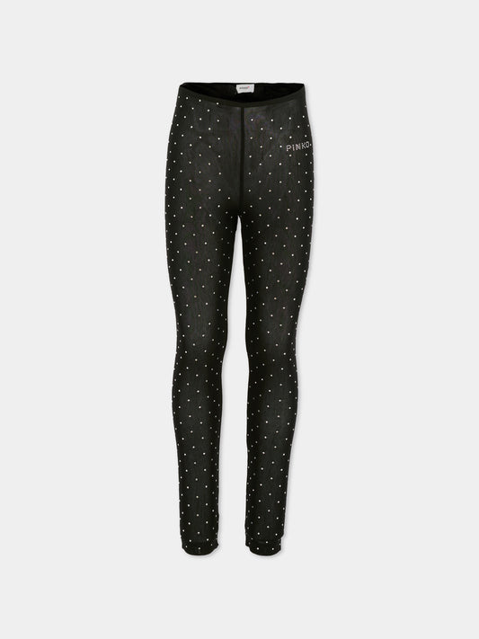 Black leggings for girl with rhinestones