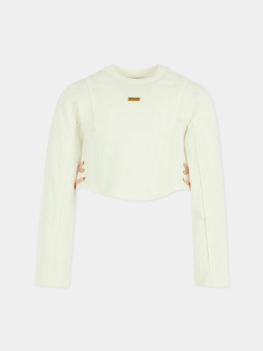 Ivory crop t-shirt for girl with logo