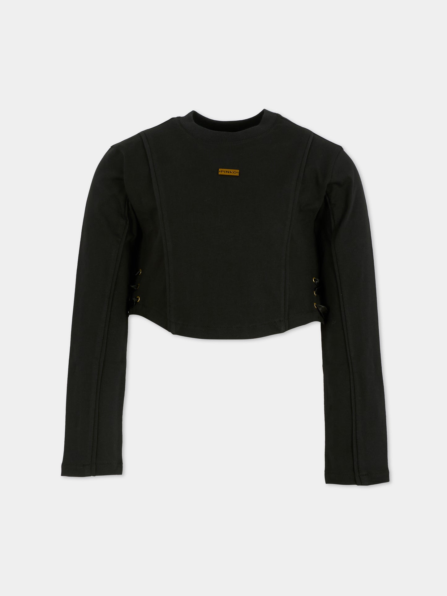 Black crop t-shirt for girl with logo