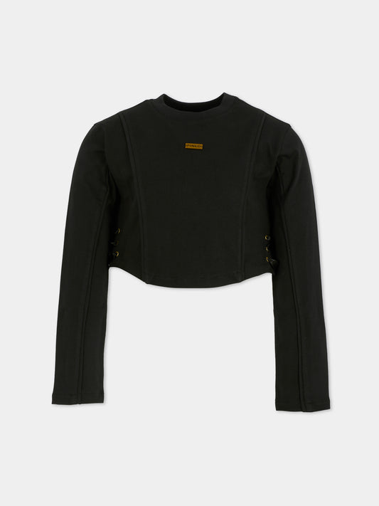 Black crop t-shirt for girl with logo