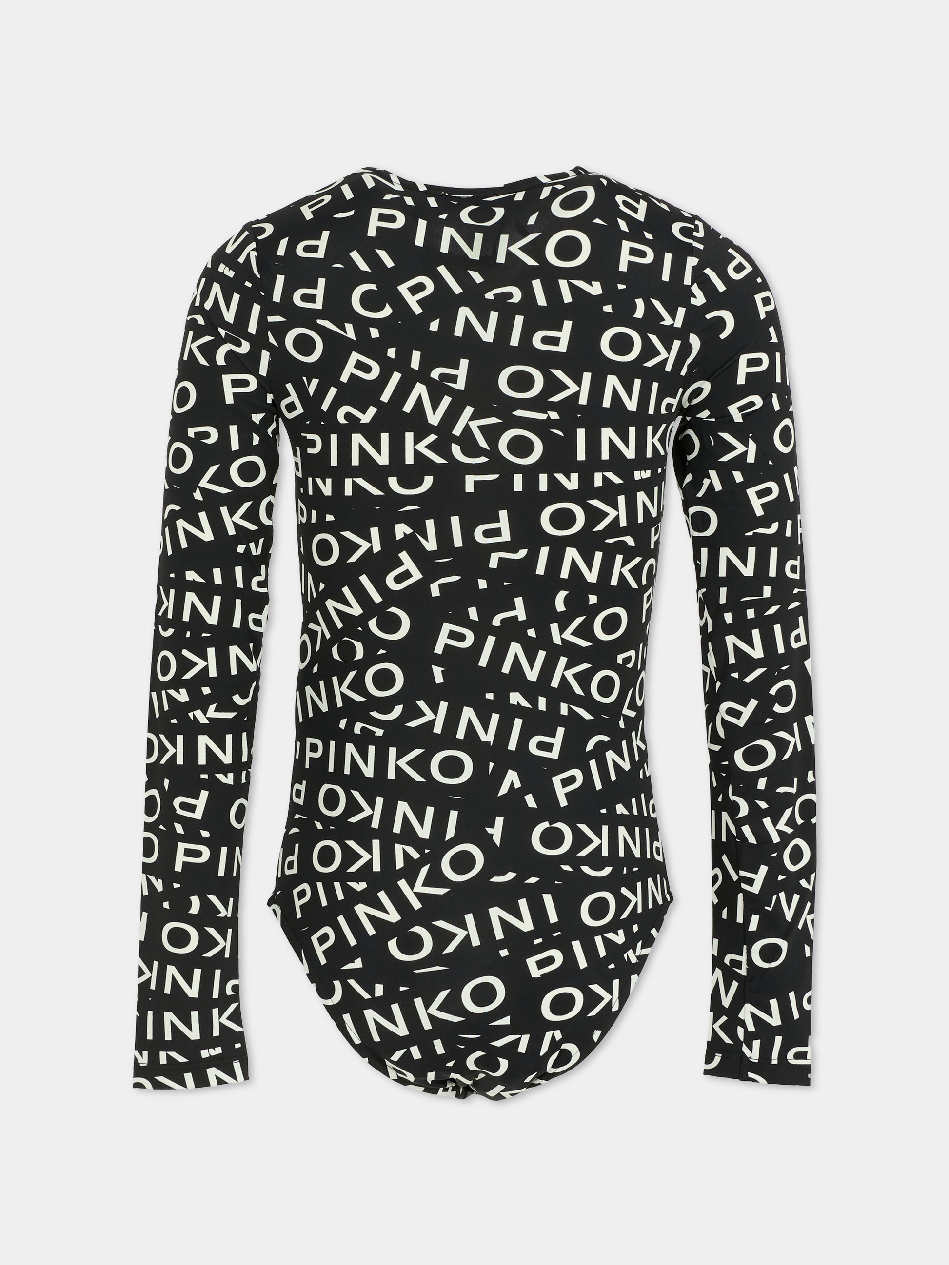 Body nero per bambina con logo all over,Pinko,KFBD003.C.LY003.D002