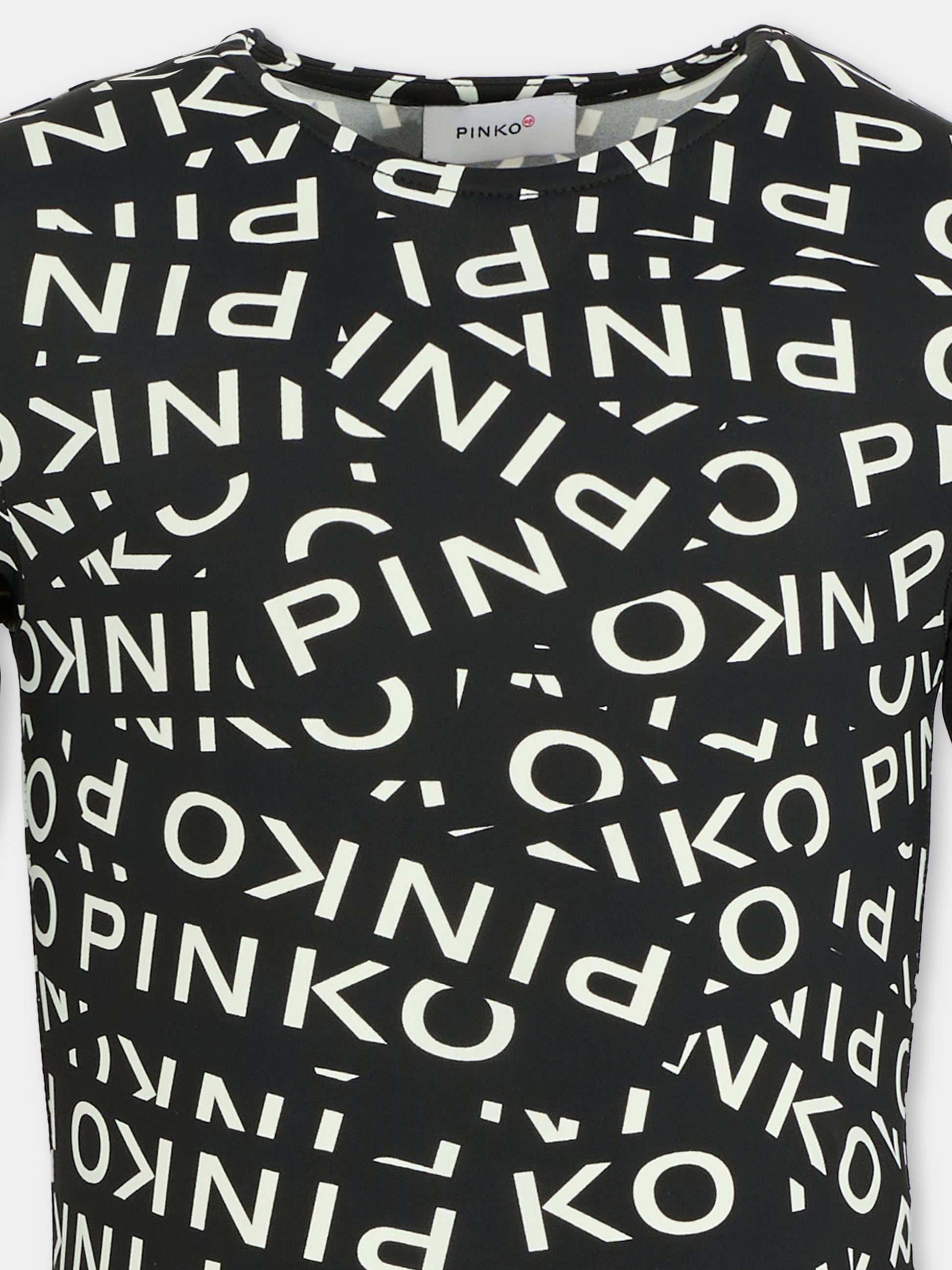 Body nero per bambina con logo all over,Pinko,KFBD003.C.LY003.D002