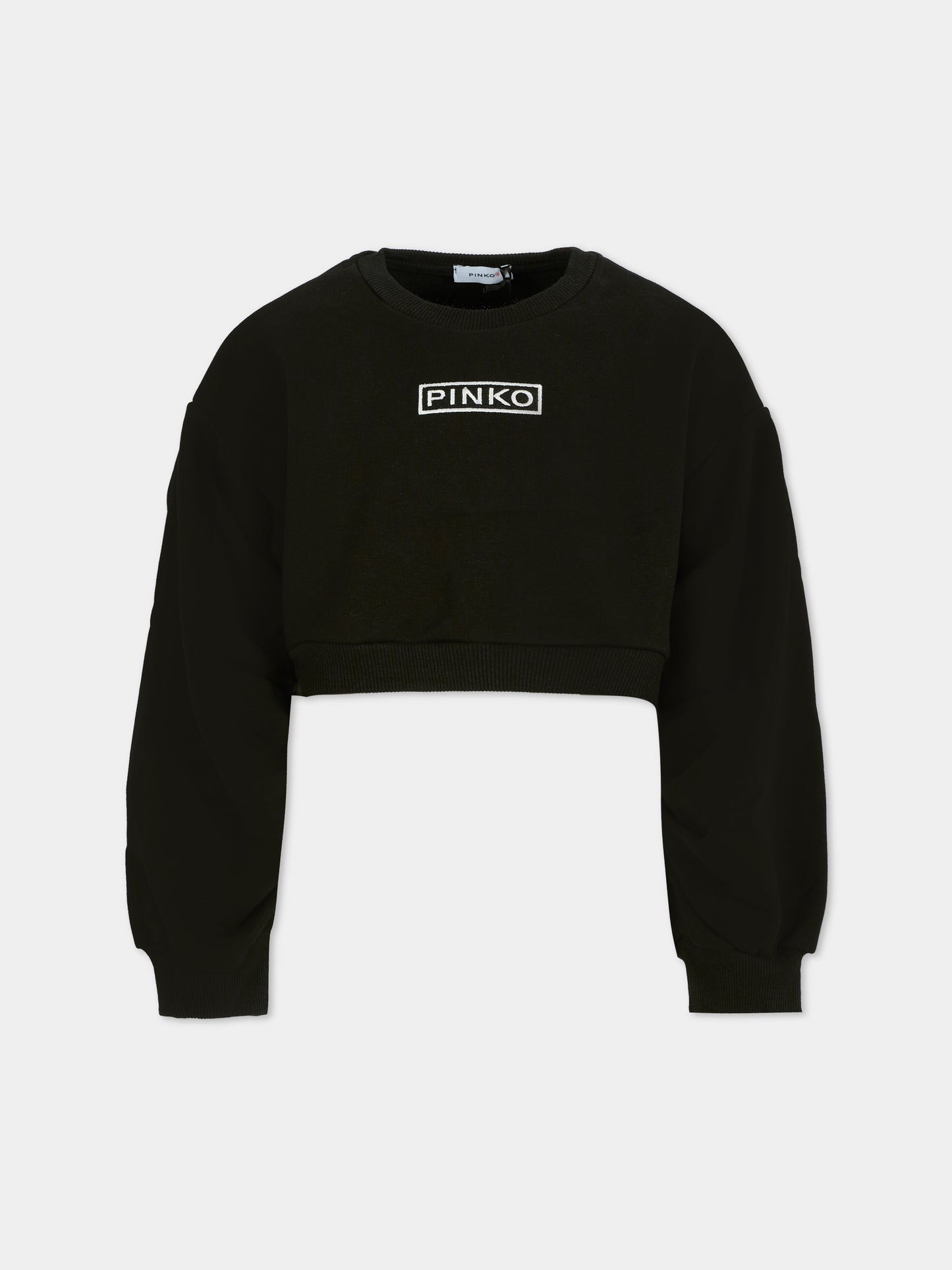 Felpa crop nera per bambina con logo,Pinko,KFFE012.C.FF013.D852