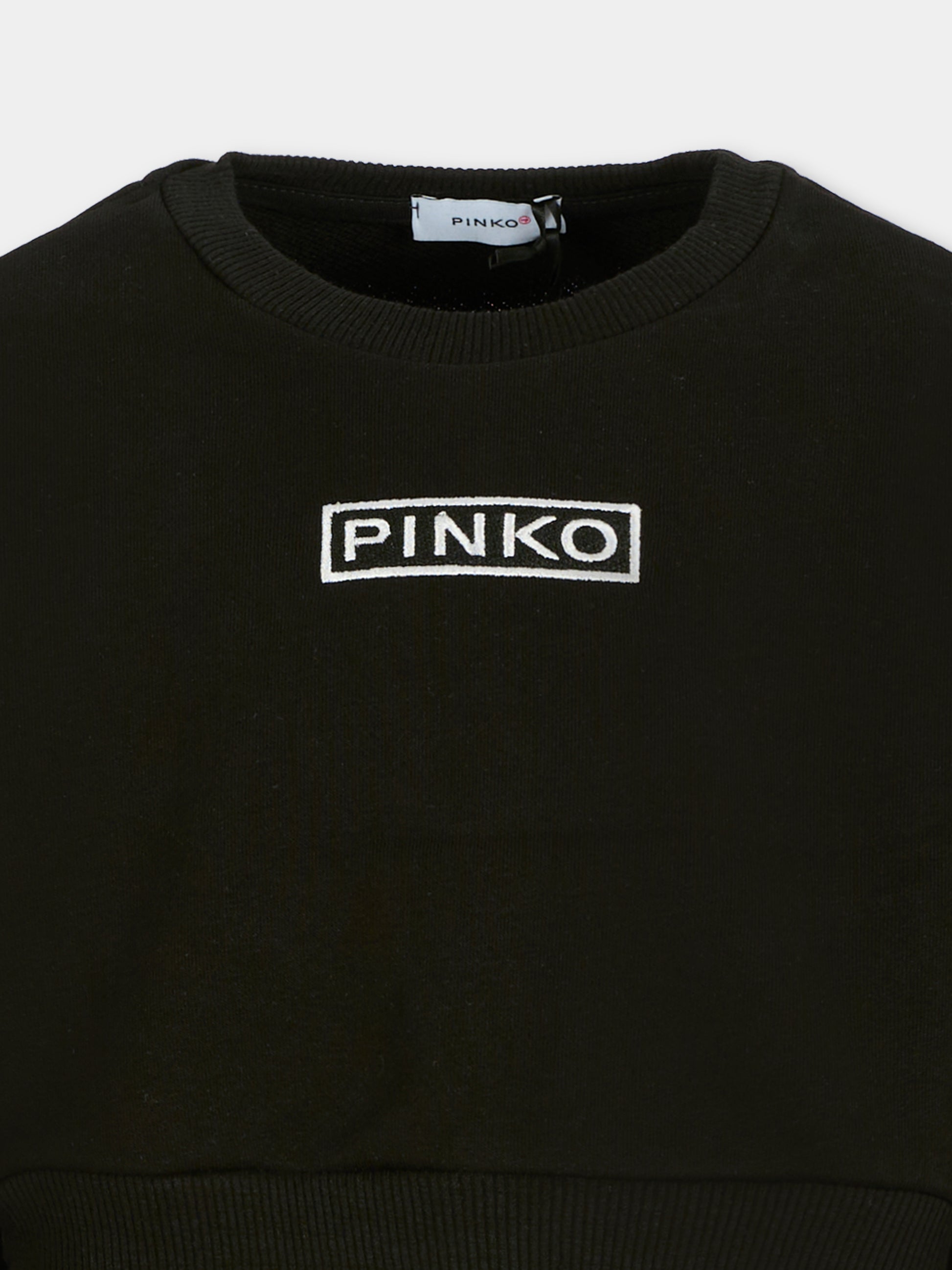 Felpa crop nera per bambina con logo,Pinko,KFFE012.C.FF013.D852