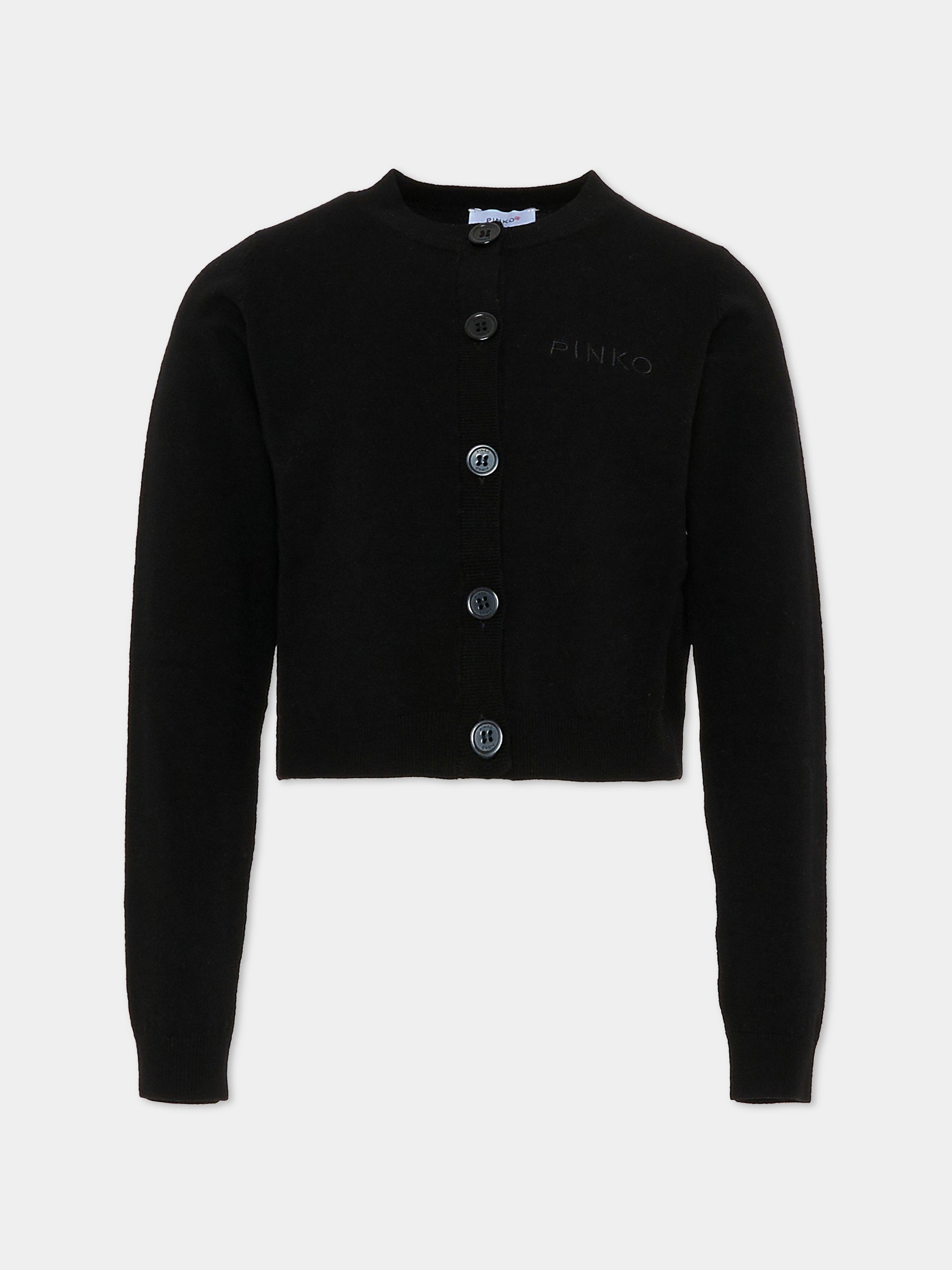 Cardigan nero per bambina con logo,Pinko,KFMA015.C.FL084.N000
