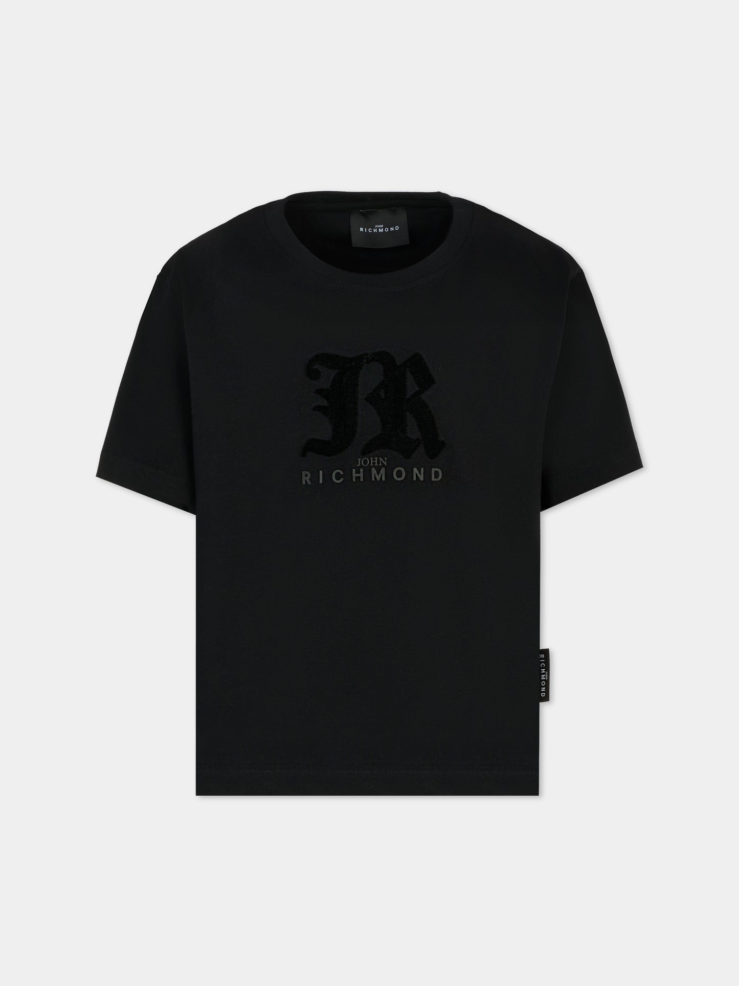 T-shirt nera per bambino con logo in velluto,Richmond,RBA25008TS BLACK