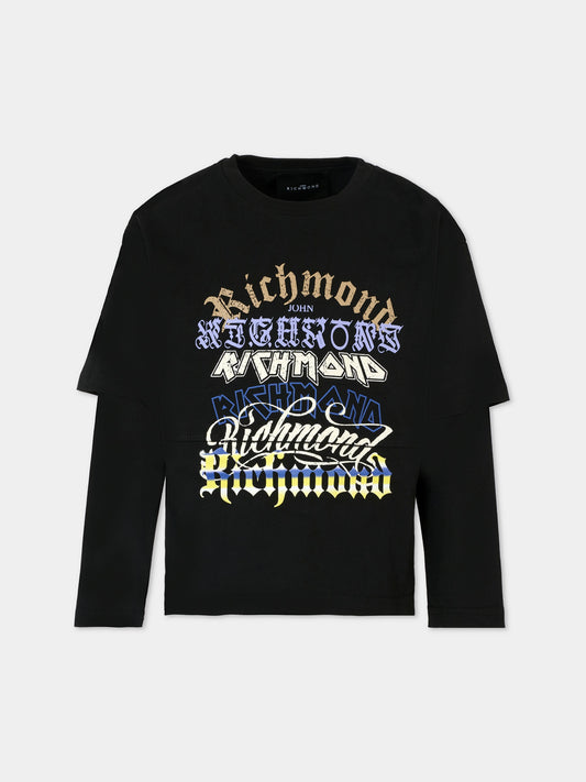 T-shirt nera per bambino con logo,Richmond,RBA25200TS BLACK