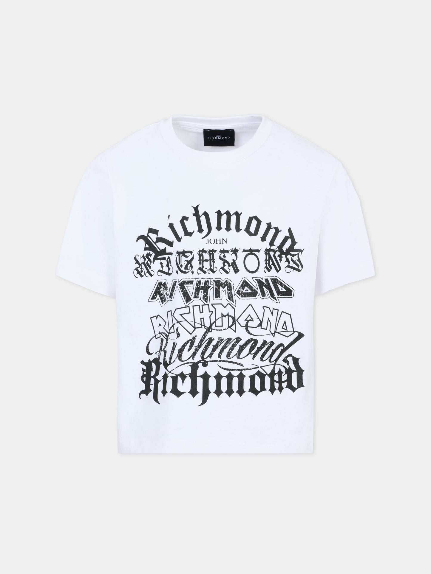 T-shirt bianca per bambino con logo grigio,Richmond,RBA25202TS WHITE