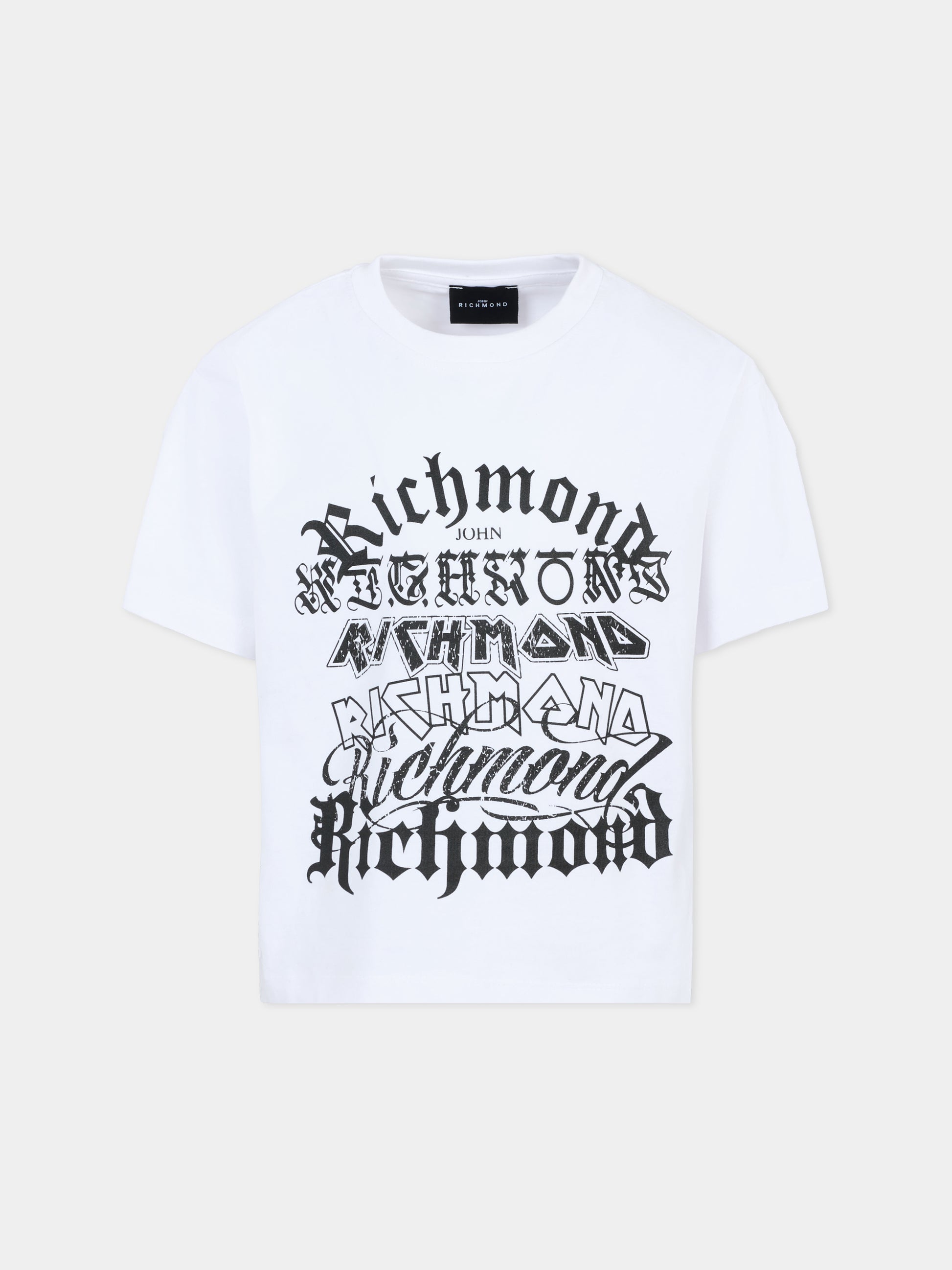 T-shirt bianca per bambino con logo grigio,Richmond,RBA25202TS WHITE
