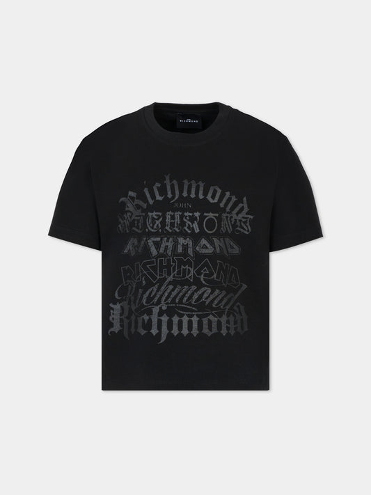 T-shirt nera per bambino con logo grigio,Richmond,RBA25202TS BLACK