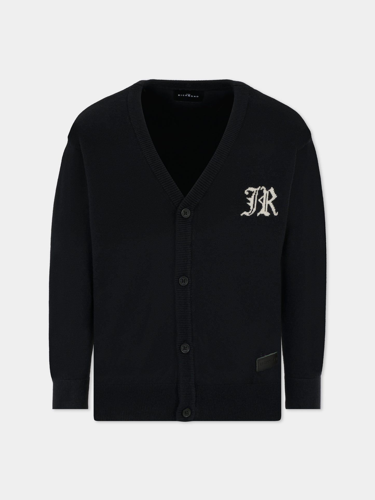 Cardigan nero per bambino con logo avorio,Richmond,RBA25012CD BLACK