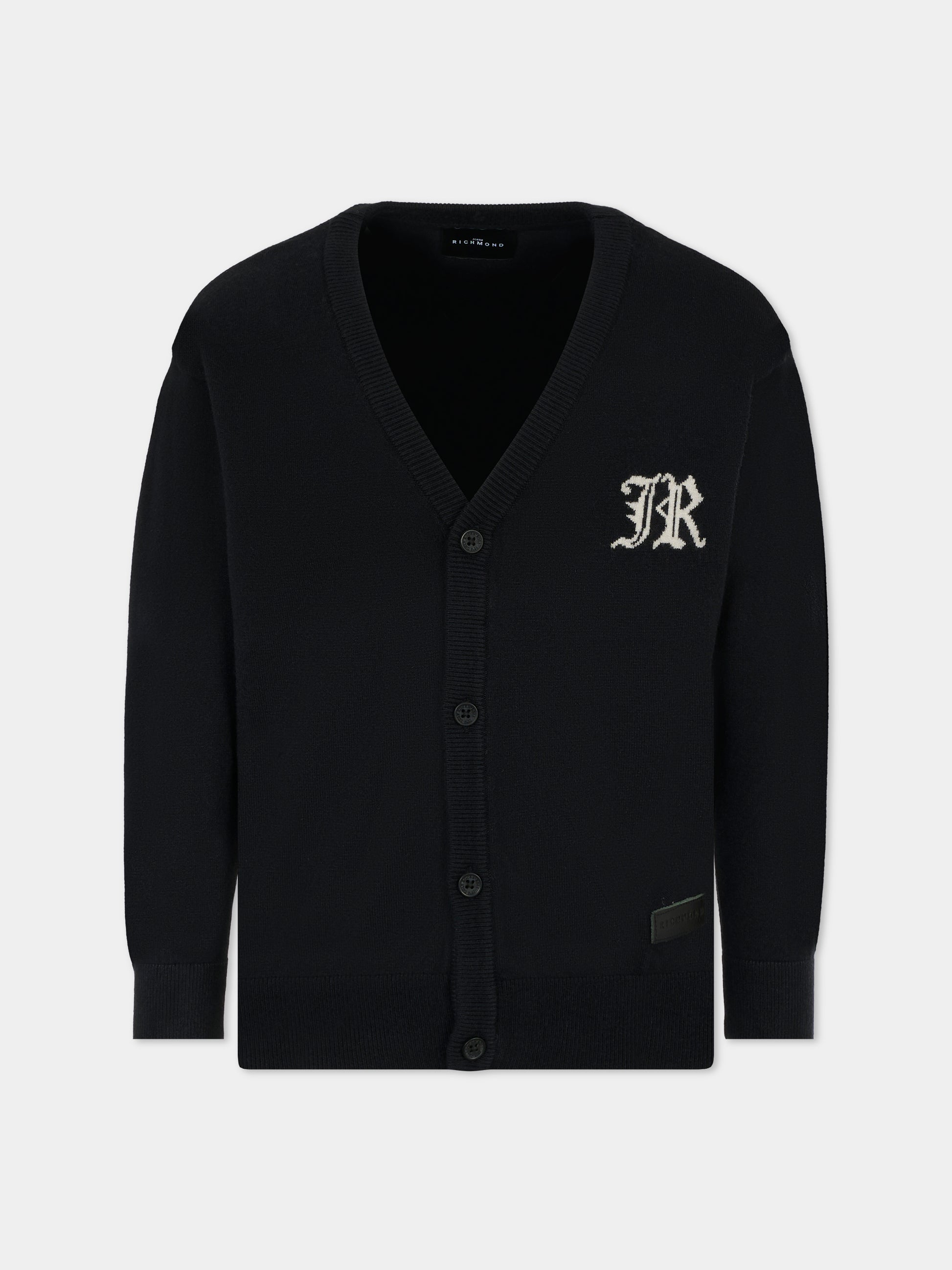 Cardigan nero per bambino con logo avorio,Richmond,RBA25012CD BLACK