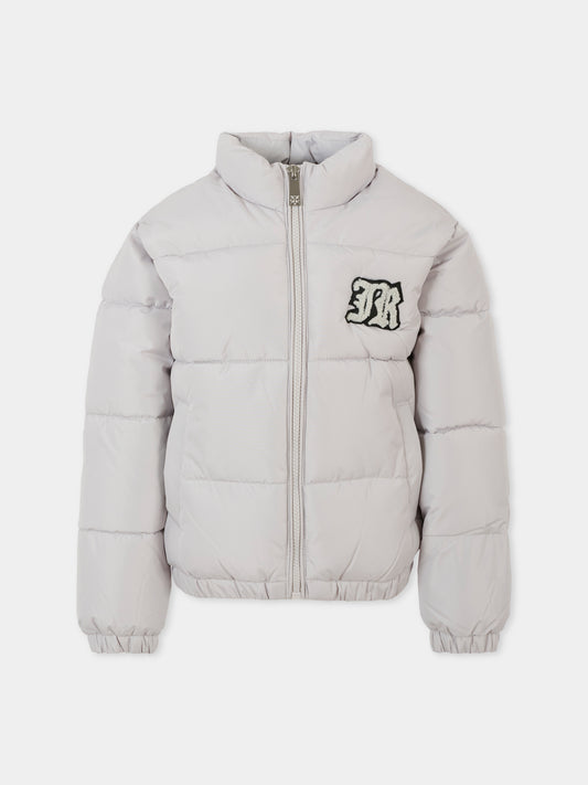 Piumino grigio per bambino con logo,Richmond,RBA25014PI BLUE VAPOR