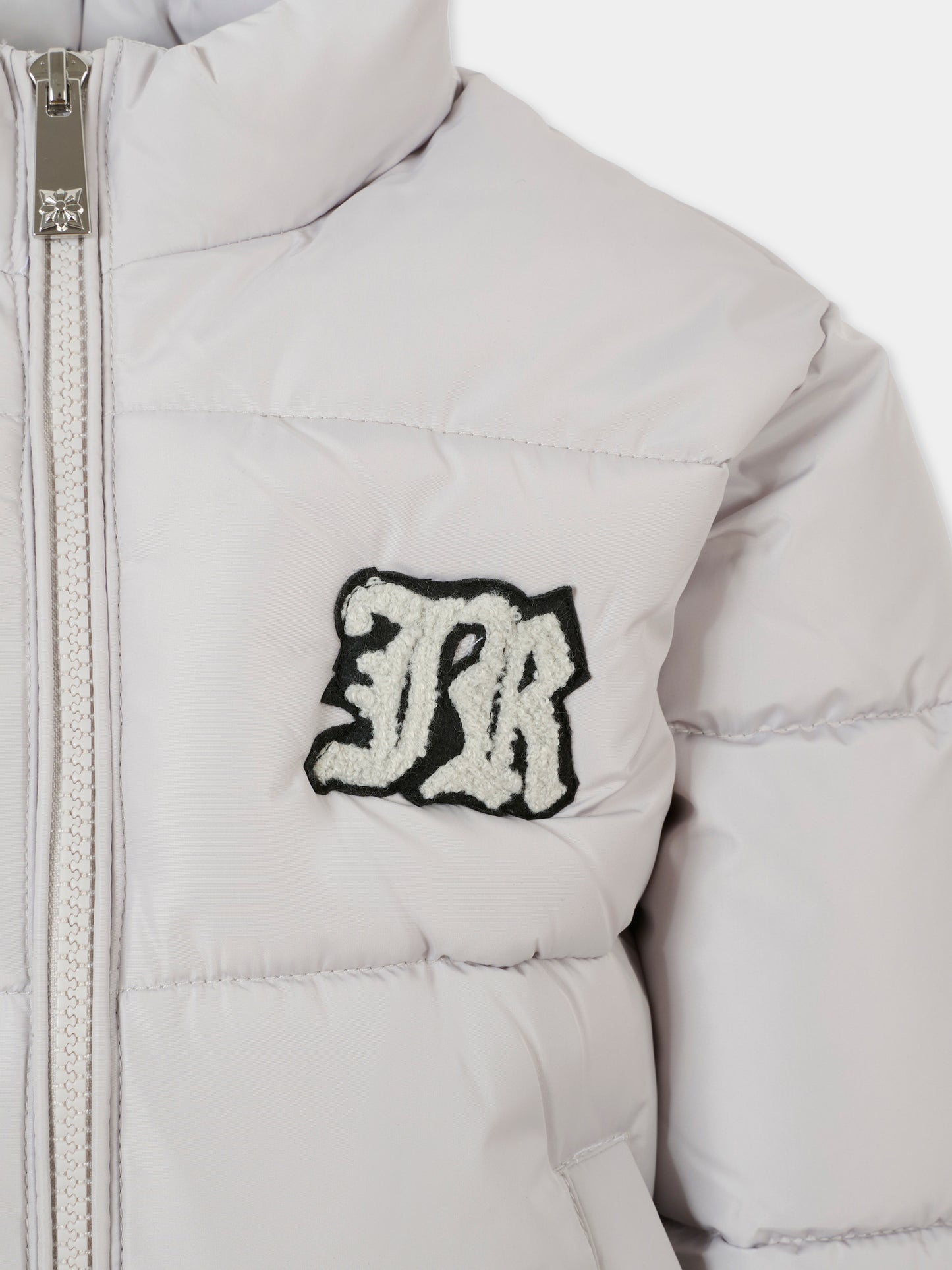 Piumino grigio per bambino con logo,Richmond,RBA25014PI BLUE VAPOR