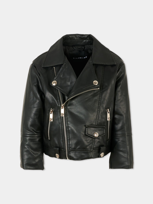 Giubbotto in ecopelle nero per bambino con logo,Richmond,RBA25032GB BLACK