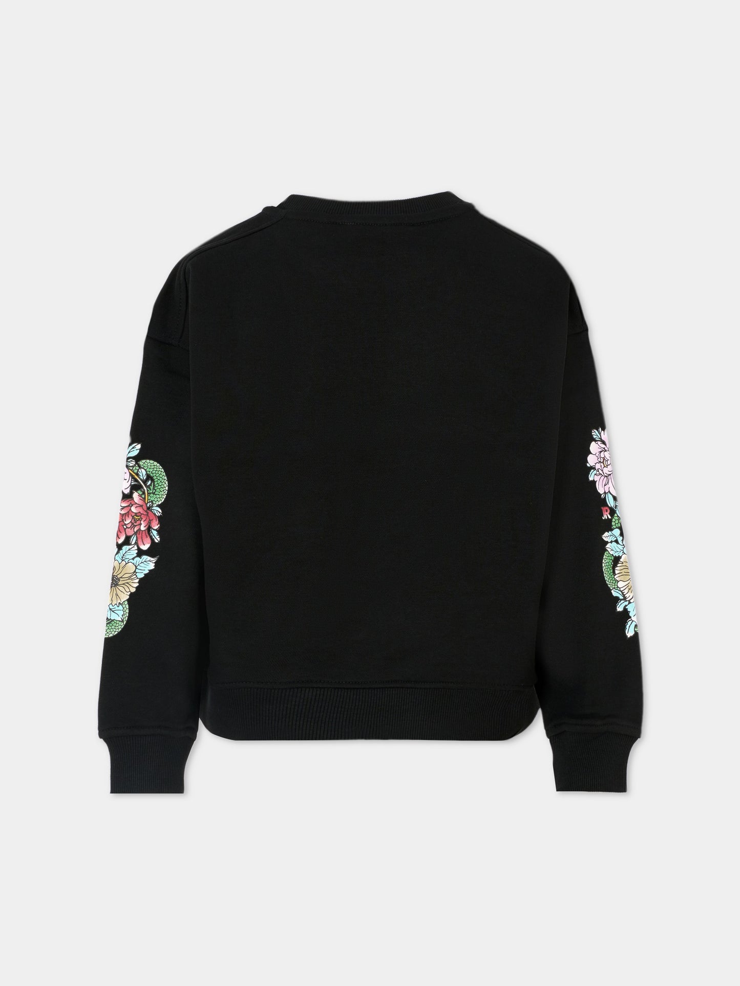 Felpa nera per bambina con logo e fiori,Richmond,RGA25089FE BLACK