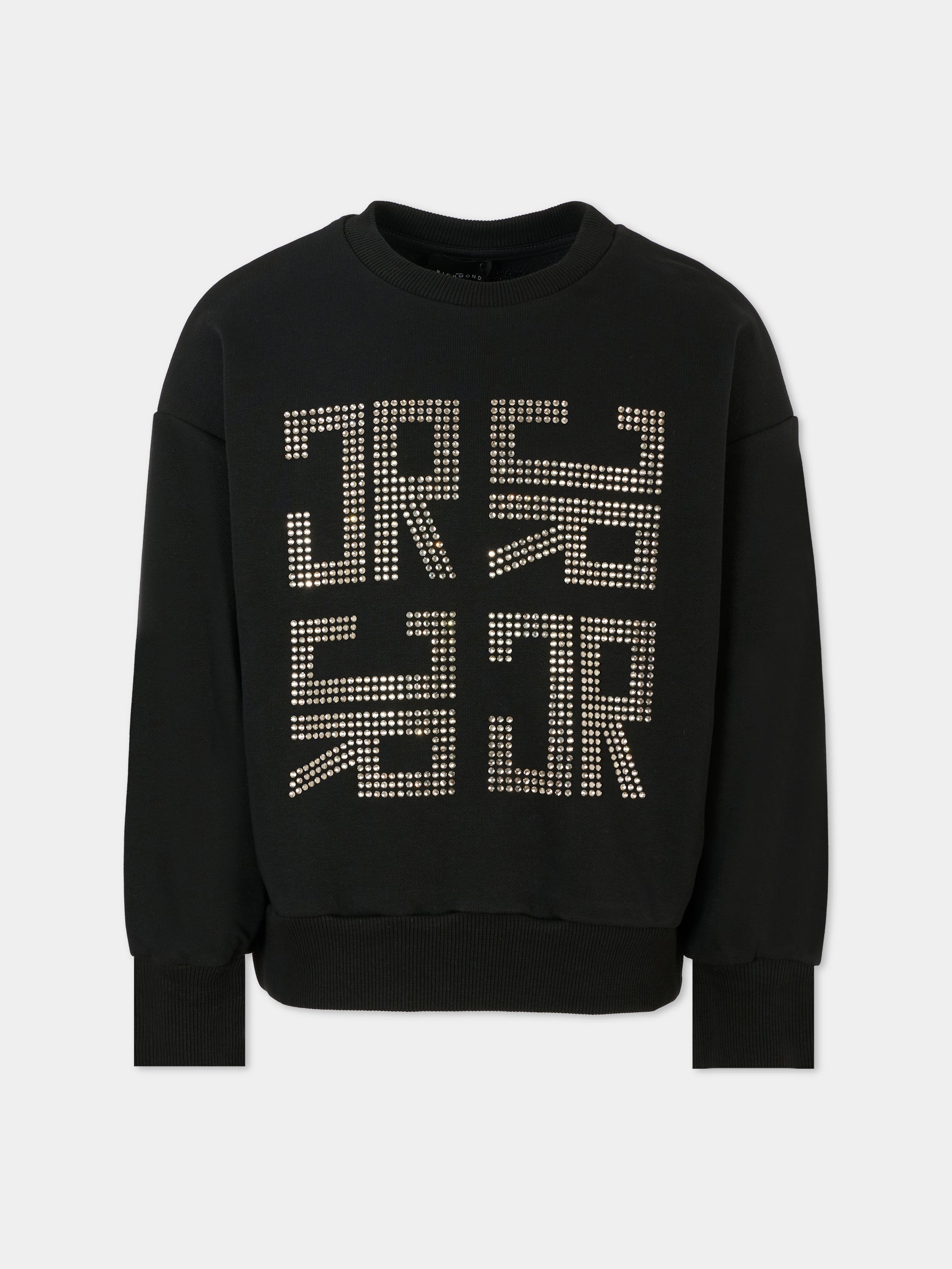 Felpa nera per bambina con logo di strass,Richmond,RGA25179FE BLACK