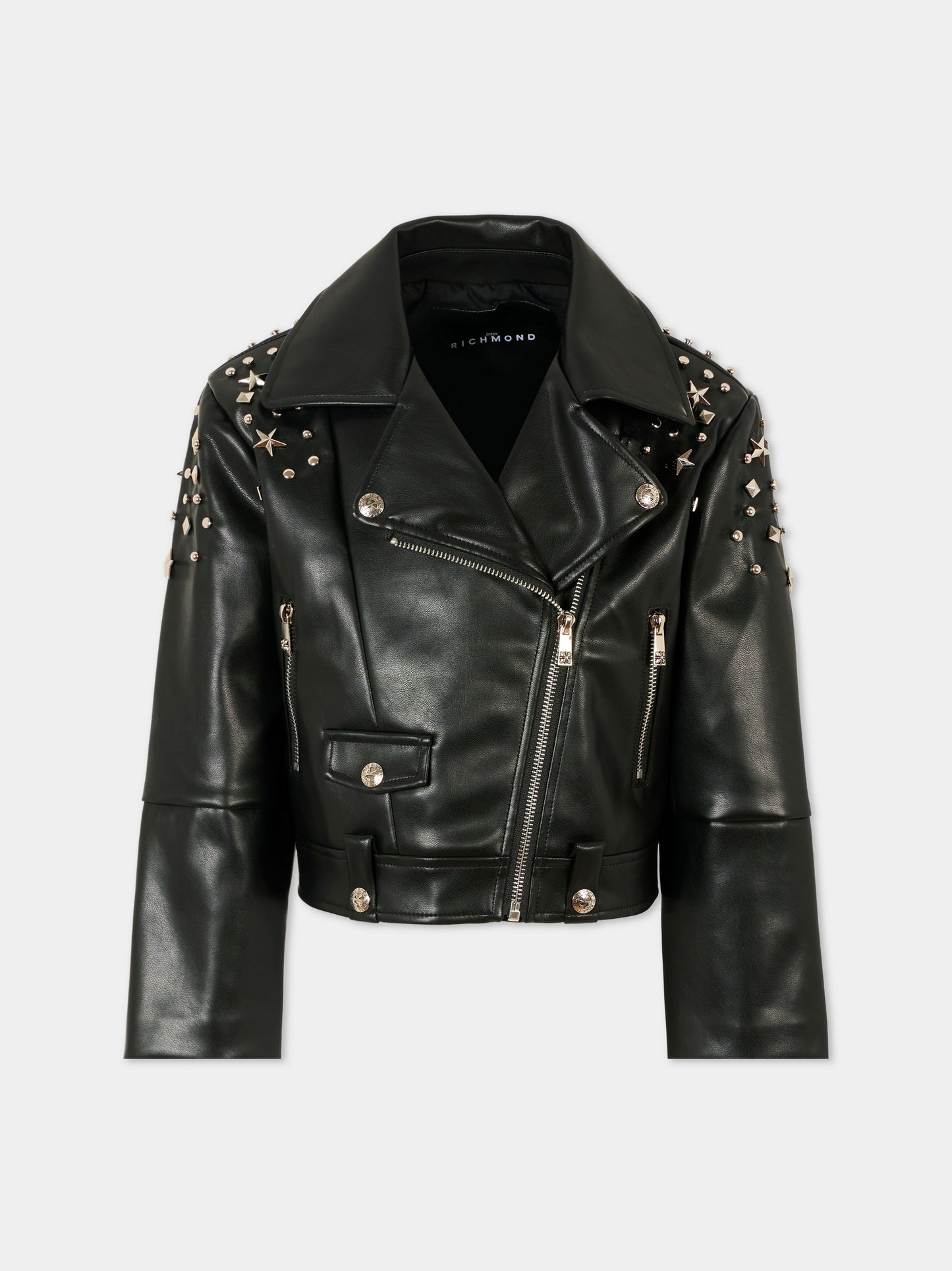 Giubbotto in ecopelle nero per bambina con borchie,Richmond,RGA25202GB BLACK