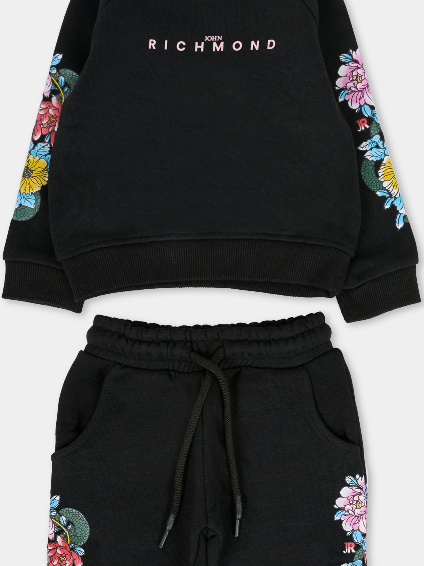 Completo nero per neonata con motivo floreale,Richmond,RIA25065CF BLACK