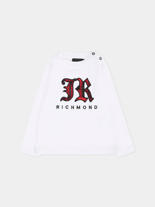 T-shirt bianca per neonato con logo ricamato,Richmond,RIA25035TS WHITE