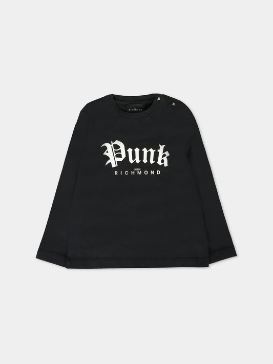 T-shirt nera per neonata con scritta e logo,Richmond,RIA25097TS BLACK