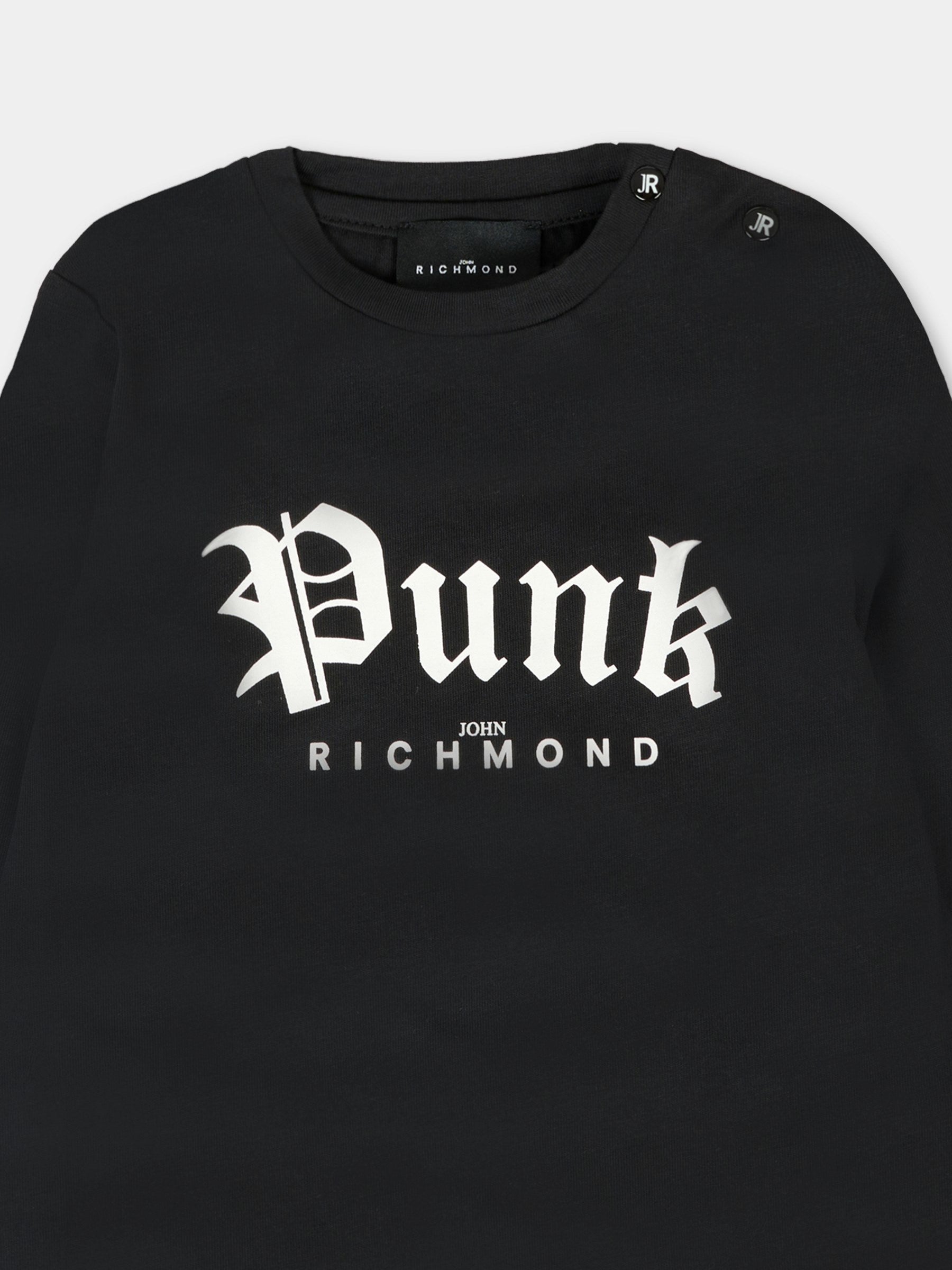 T-shirt nera per neonata con scritta e logo,Richmond,RIA25097TS BLACK