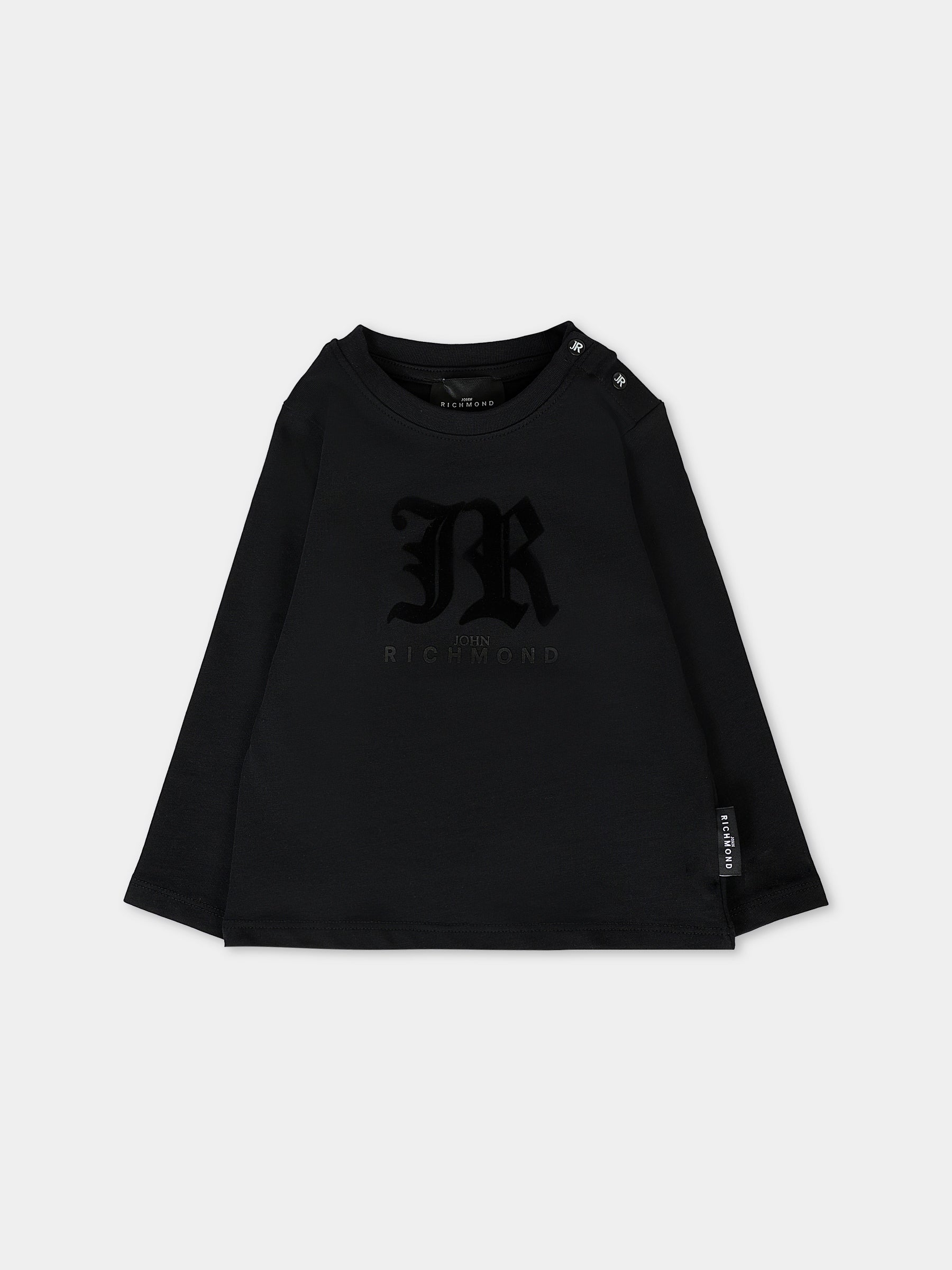 T-shirt nera per neonato con logo in velluto,Richmond,RIA25004TS BLACK