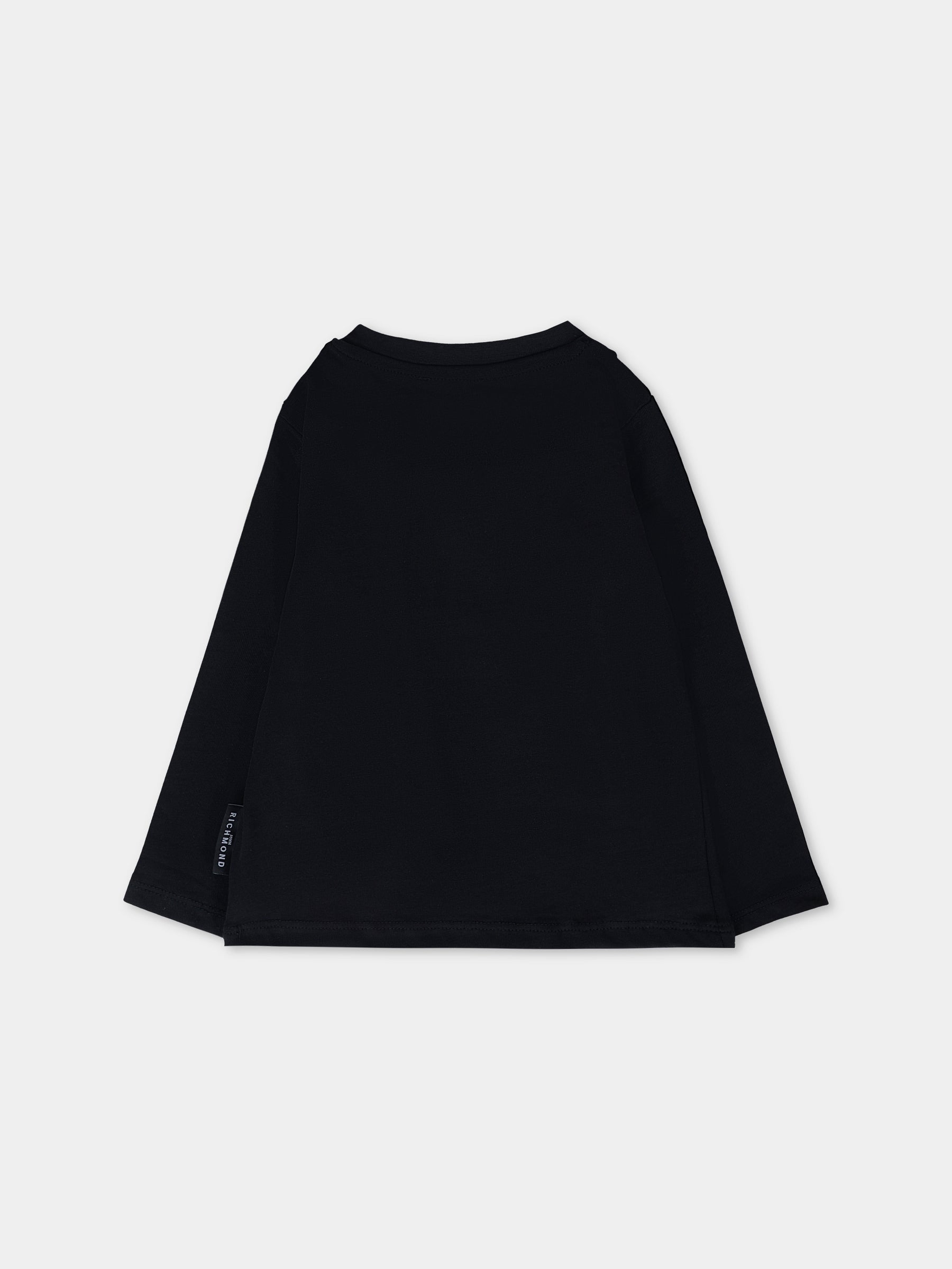 T-shirt nera per neonato con logo in velluto,Richmond,RIA25004TS BLACK