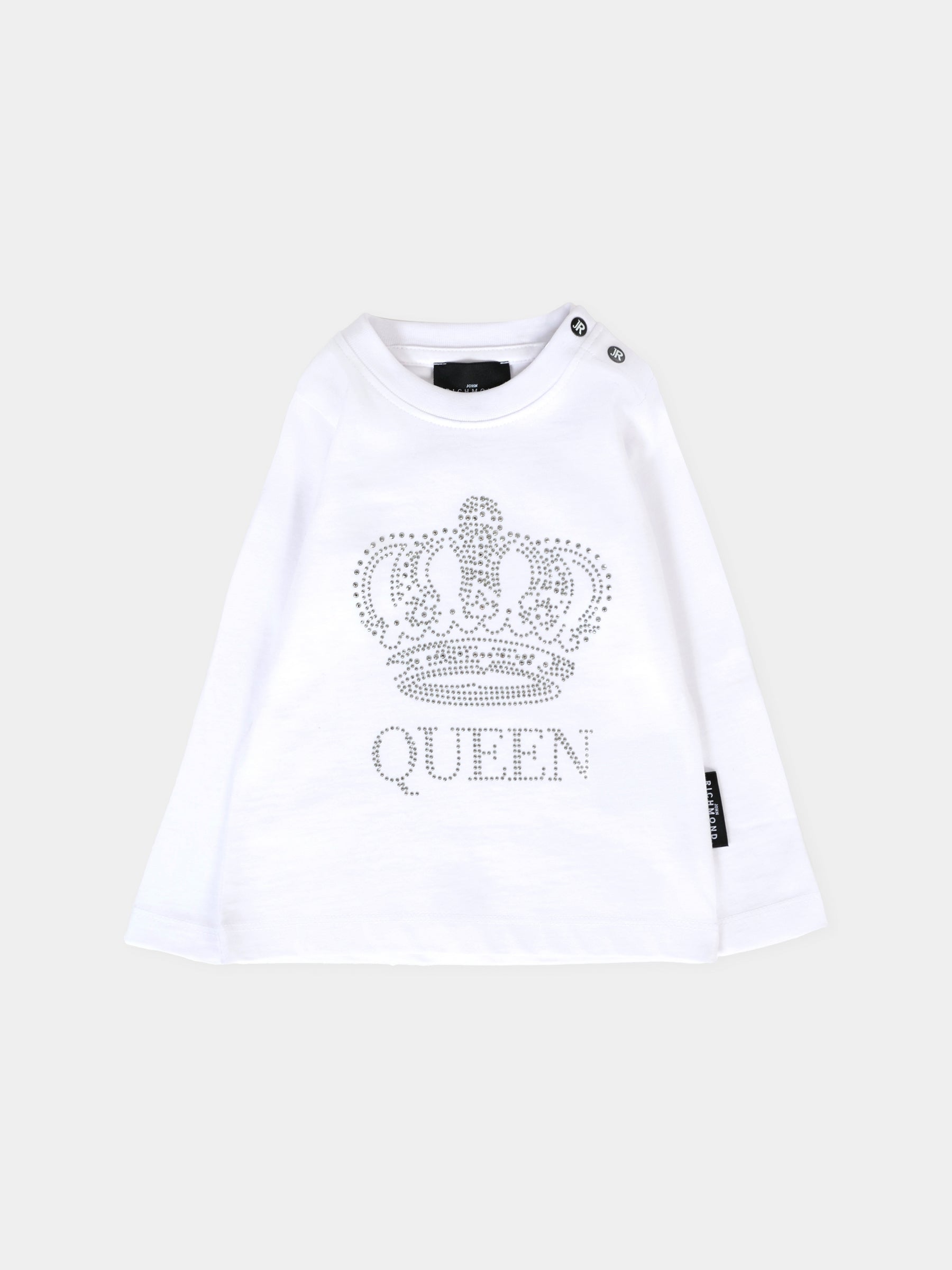 T-shirt bianca per neonata con corona e logo,Richmond,RIA25114TS WHITE