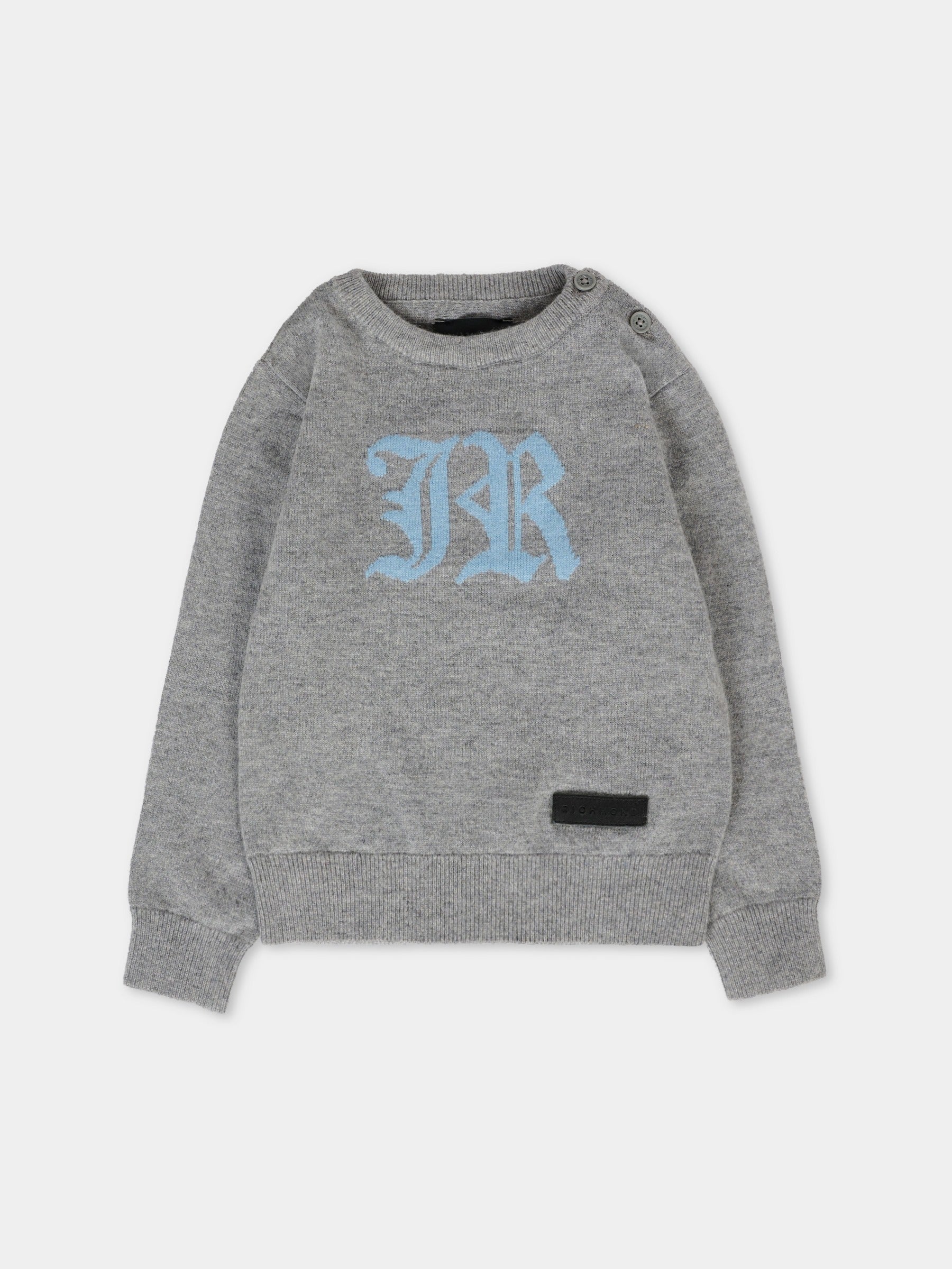 Maglione grigio per neonato con logo celeste,Richmond,RIA25009MA GREY STEEL