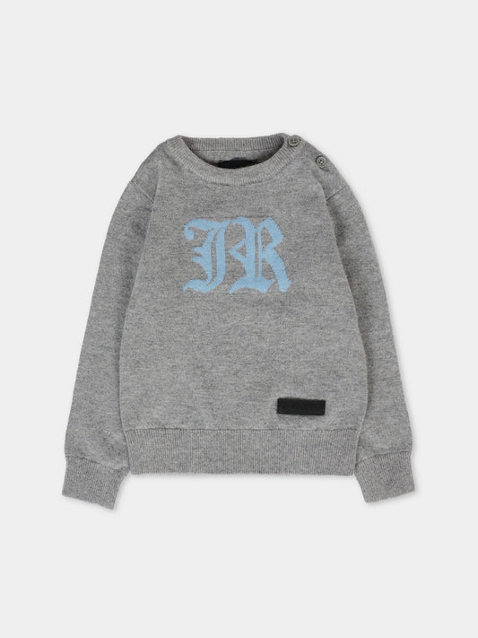 Maglione grigio per neonato con logo celeste,Richmond,RIA25009MA GREY STEEL