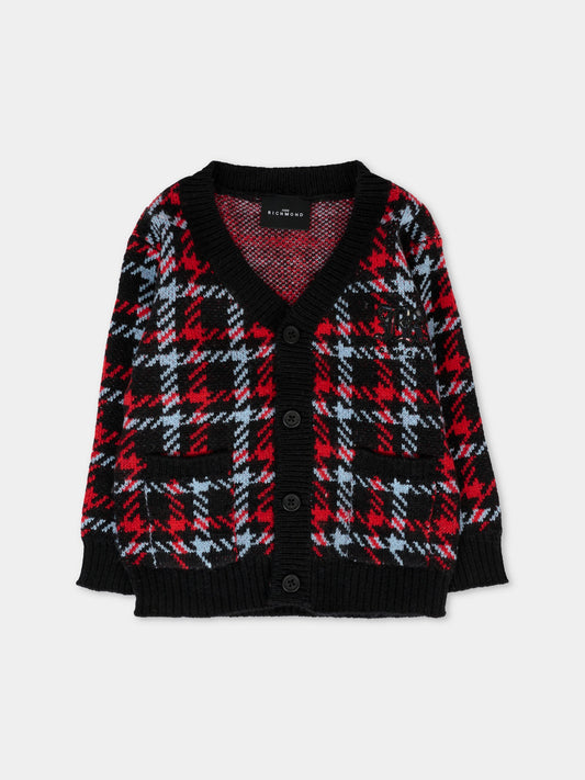 Cardigan nero per neonato con logo,Richmond,RIA25033CD CHECK KNITTED BOY